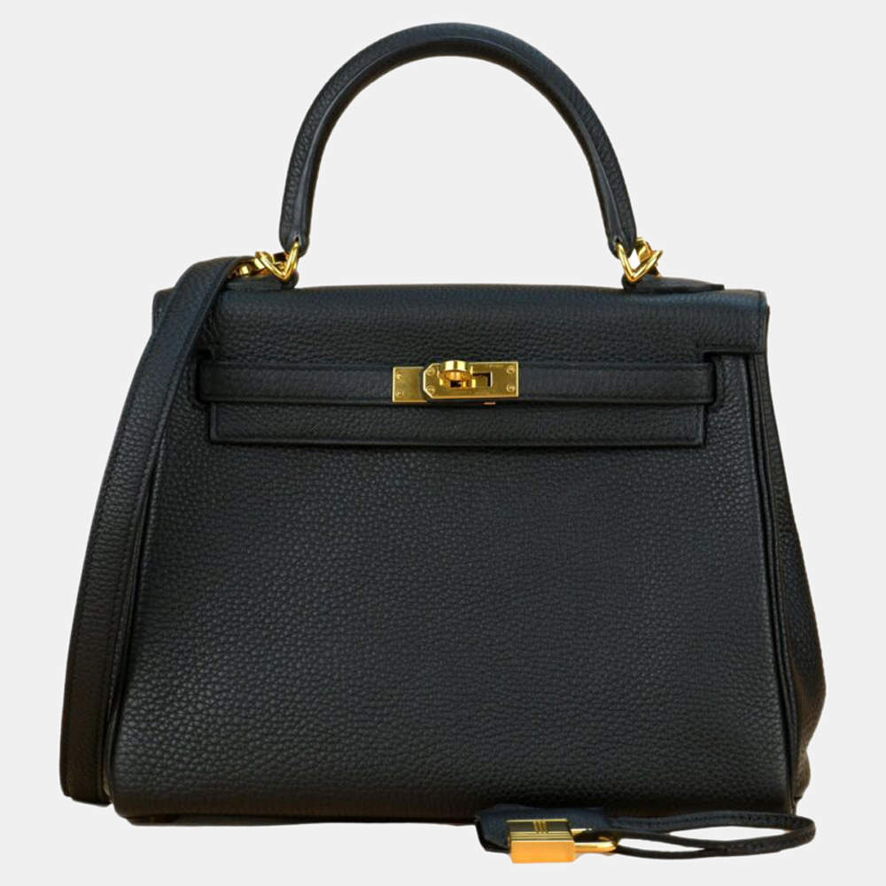 Hermes Black Togo Leather Gold Hardware Kelly 25 Bag 