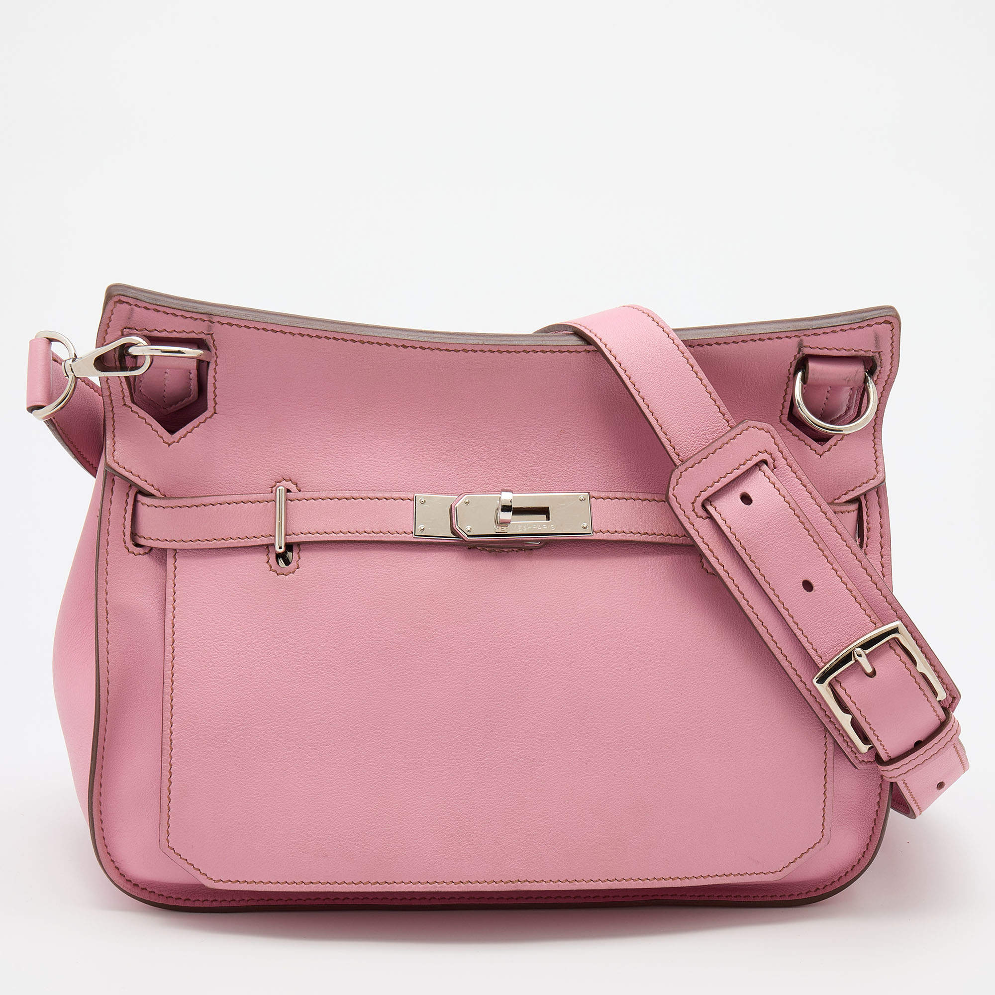 Pre Owned Hermes Pink Swift Leather Palladium Finish Jypsiere 28 Bag