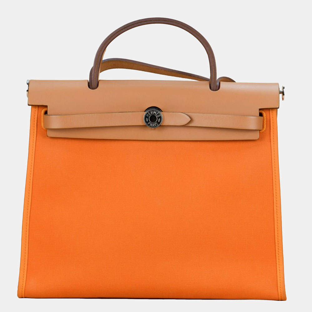 مملوكة مسبقًا Hermes Orange Leather Herbag 31 Shoulder Bag