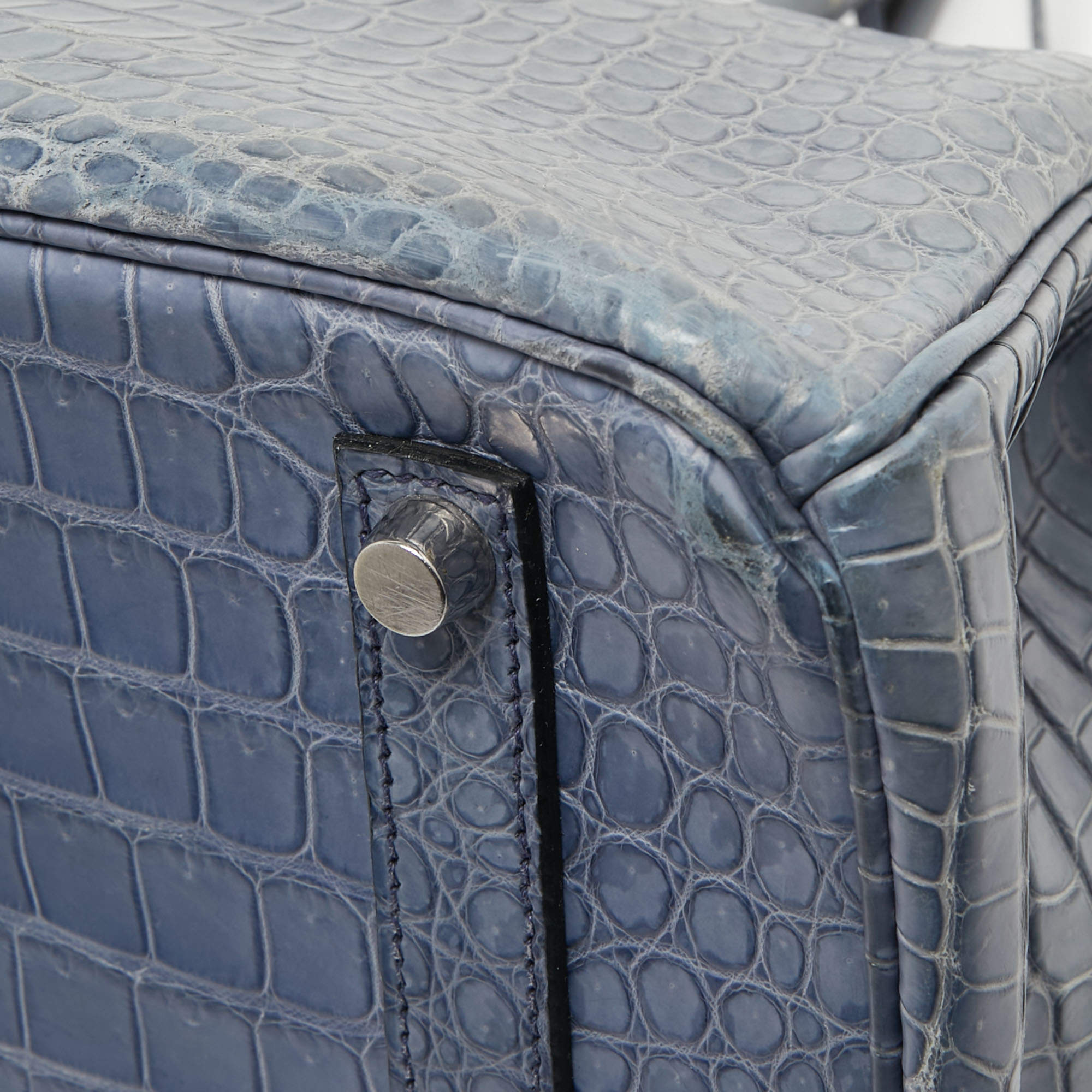 Hermès Blue Brighton Porosus Crocodile 35 cm Birkin Bag with