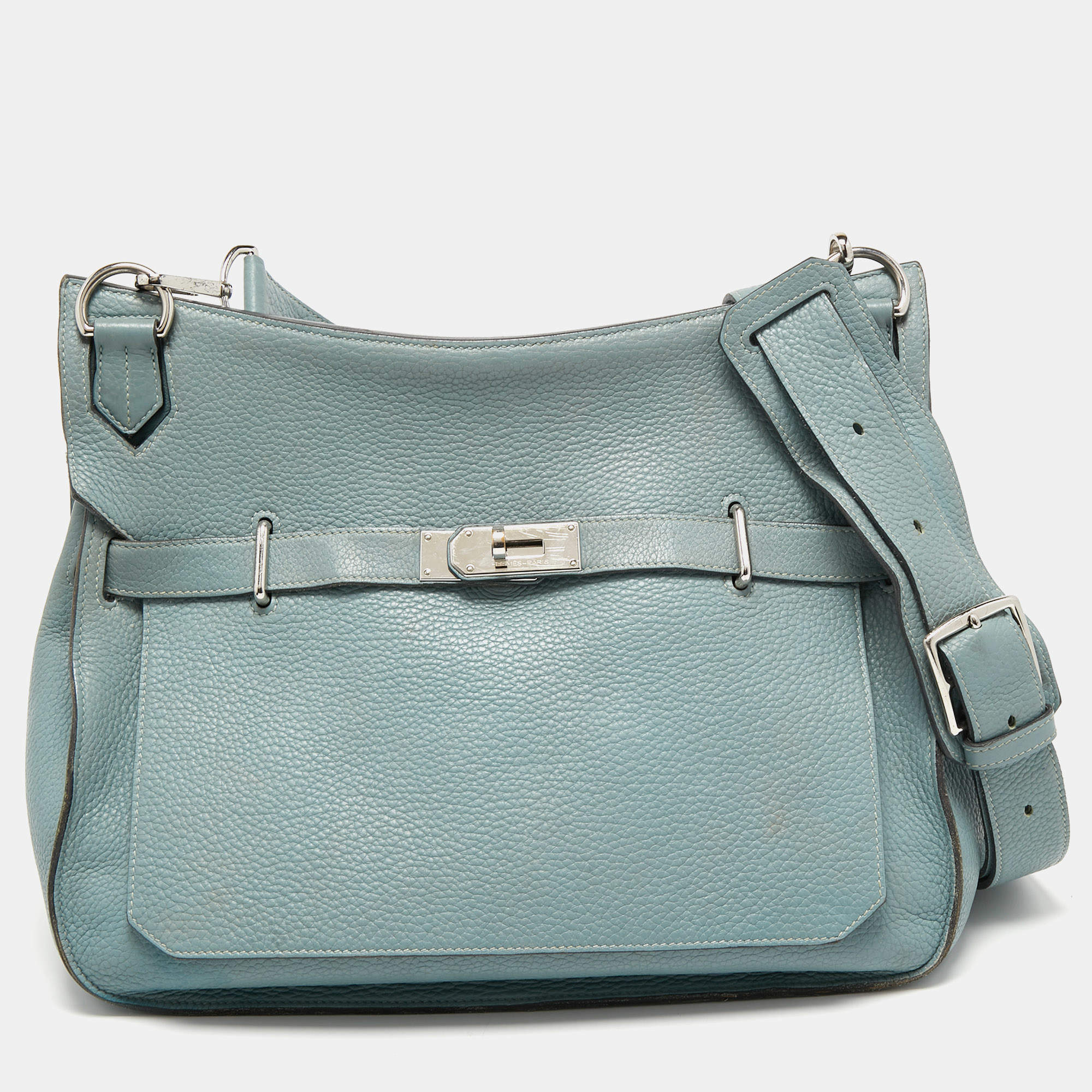 Pre Owned Hermes Ciel Taurillon Clemence Leather Palladium Finish Jypsiere 34 Bag