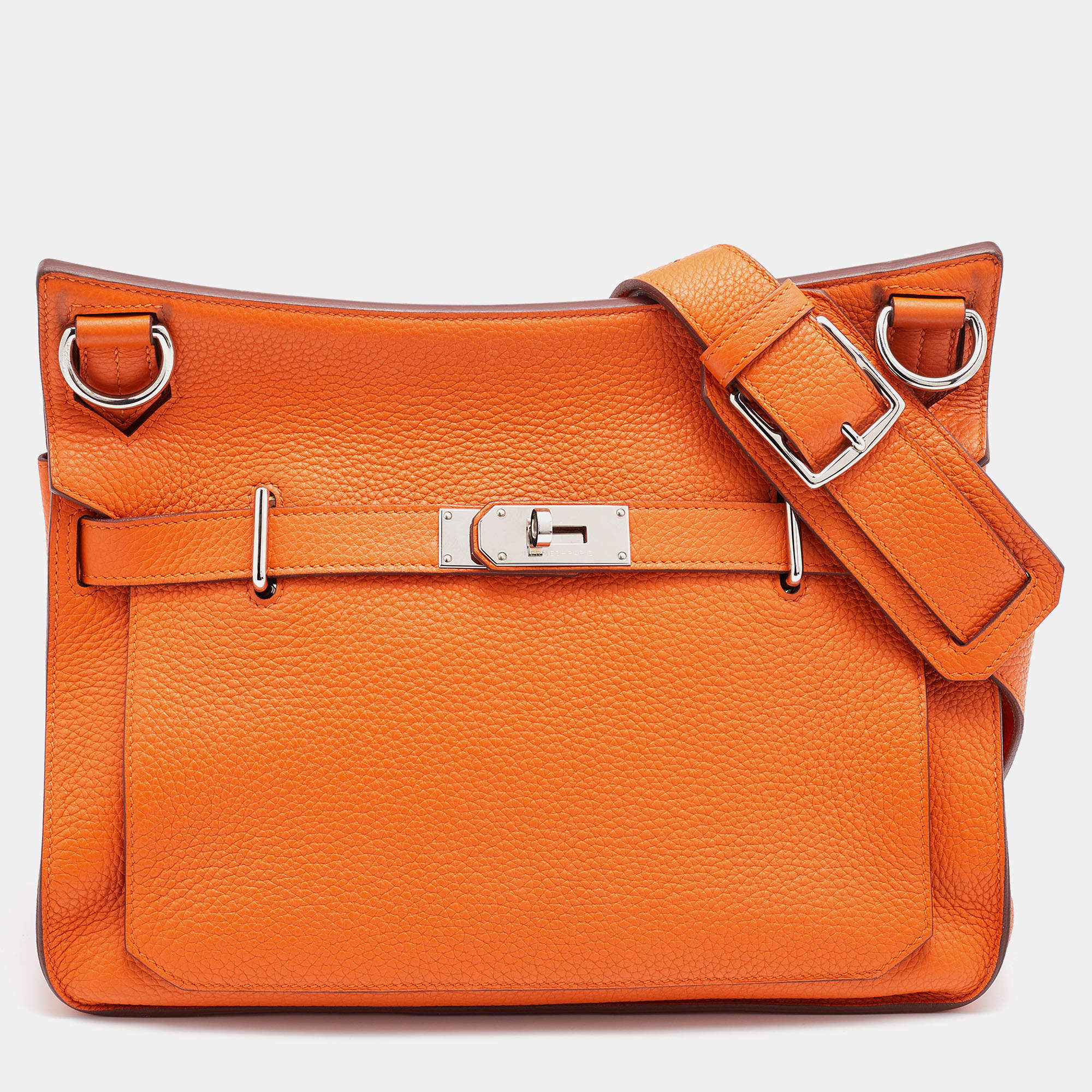 Pre Owned Hermes Apricot Clemence Leather Palladium Finish Jypsiere 34 Bag