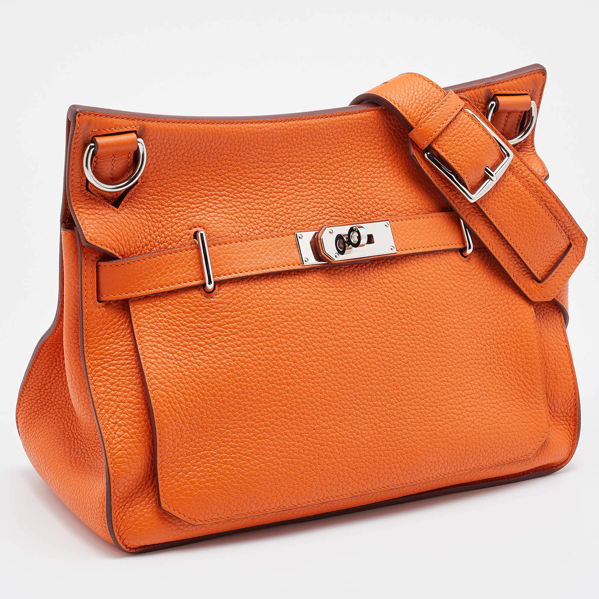 Hermes Clemence Leather Jypsiere Messenger Bag 34 Orange