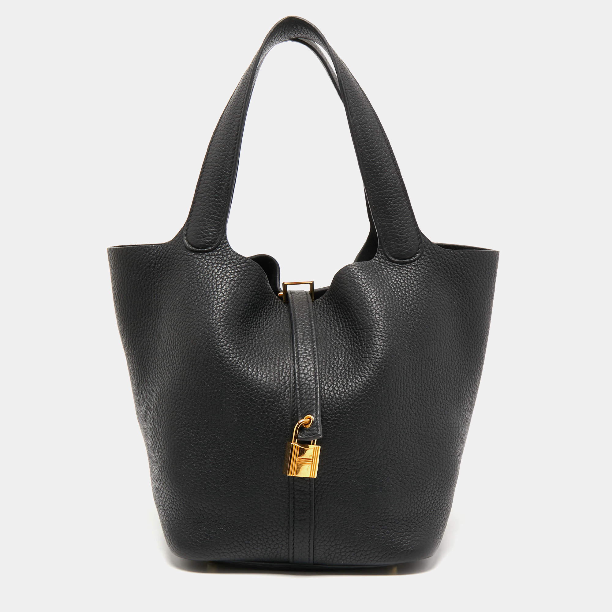 Hermes Black Clemence Leather Gold Finish Picotin Lock 22 Bag