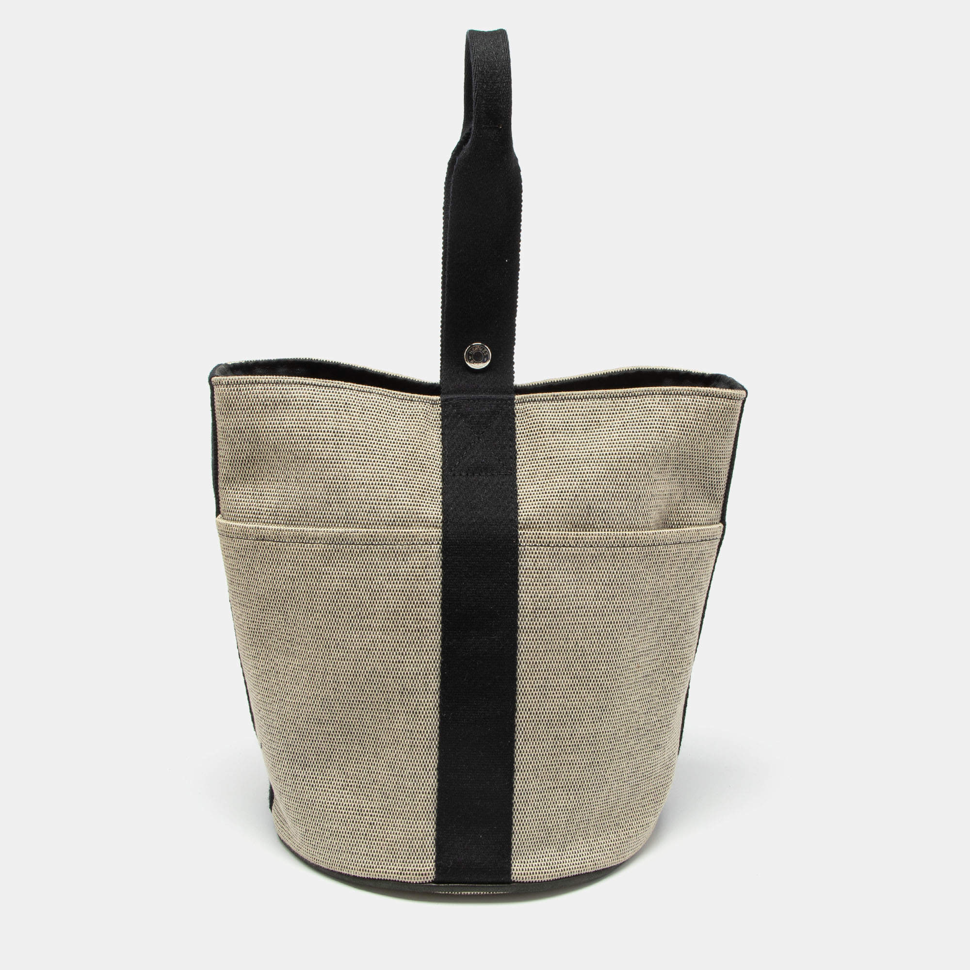 Hermes Beige/Black Canvas Saxo MM Bucket Bag