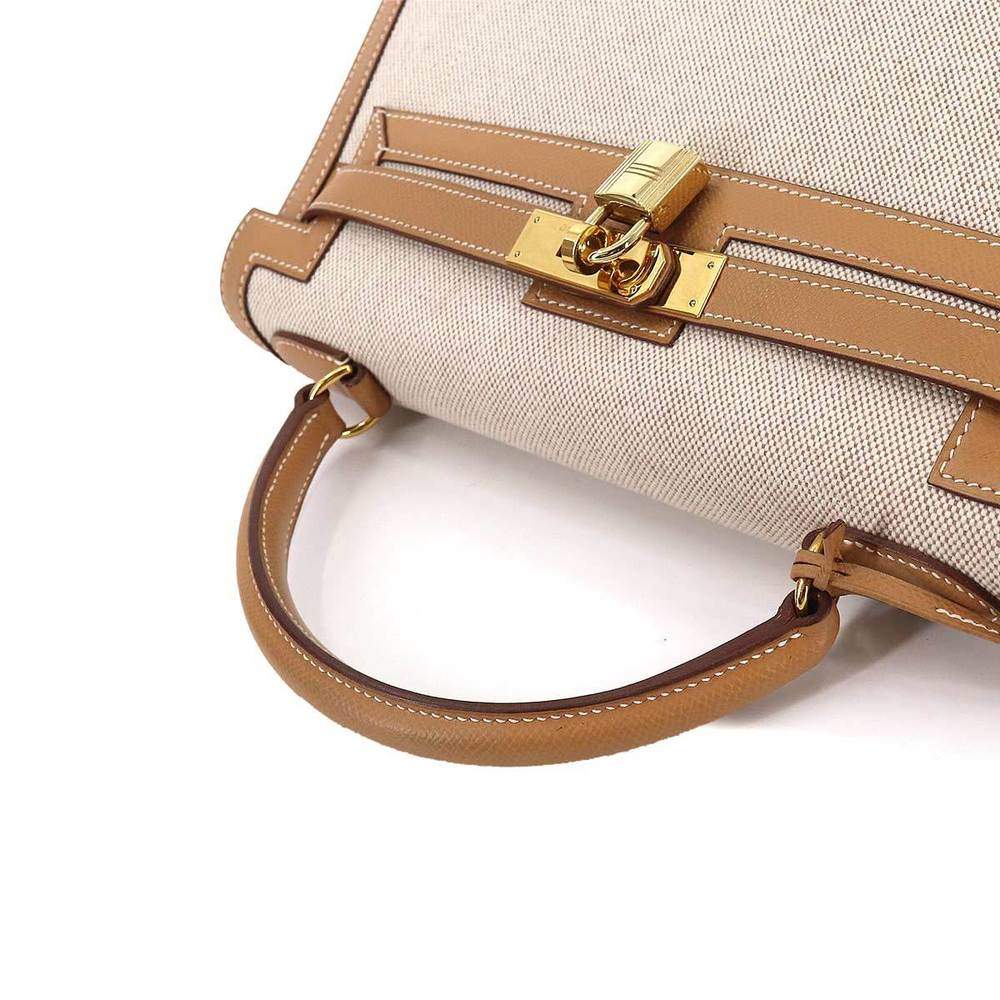 Hermes Kelly 32 2way hand shoulder bag toile ash Couchbel natural Y stamped  outside sewing gold metal fittings