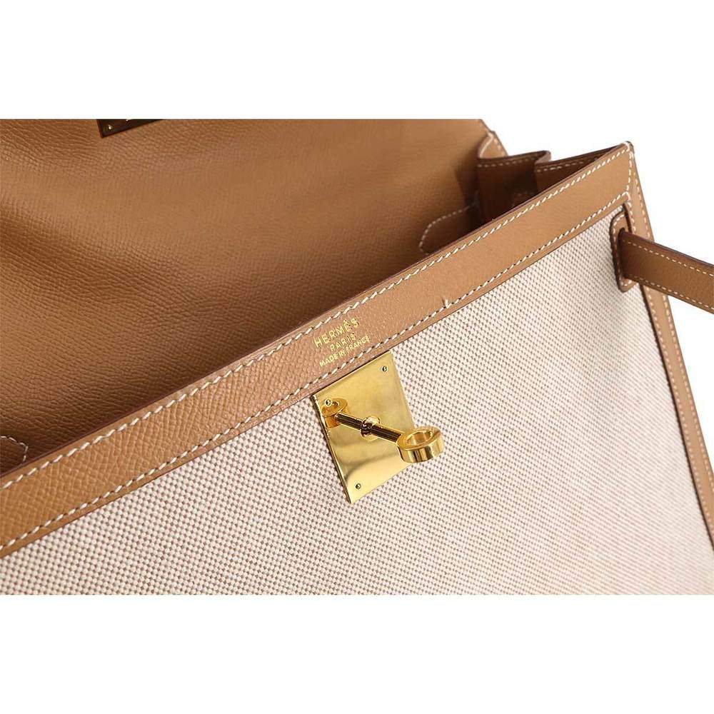 Hermes Kelly 32 2way hand shoulder bag toile ash Couchbel natural Y stamped  outside sewing gold metal fittings