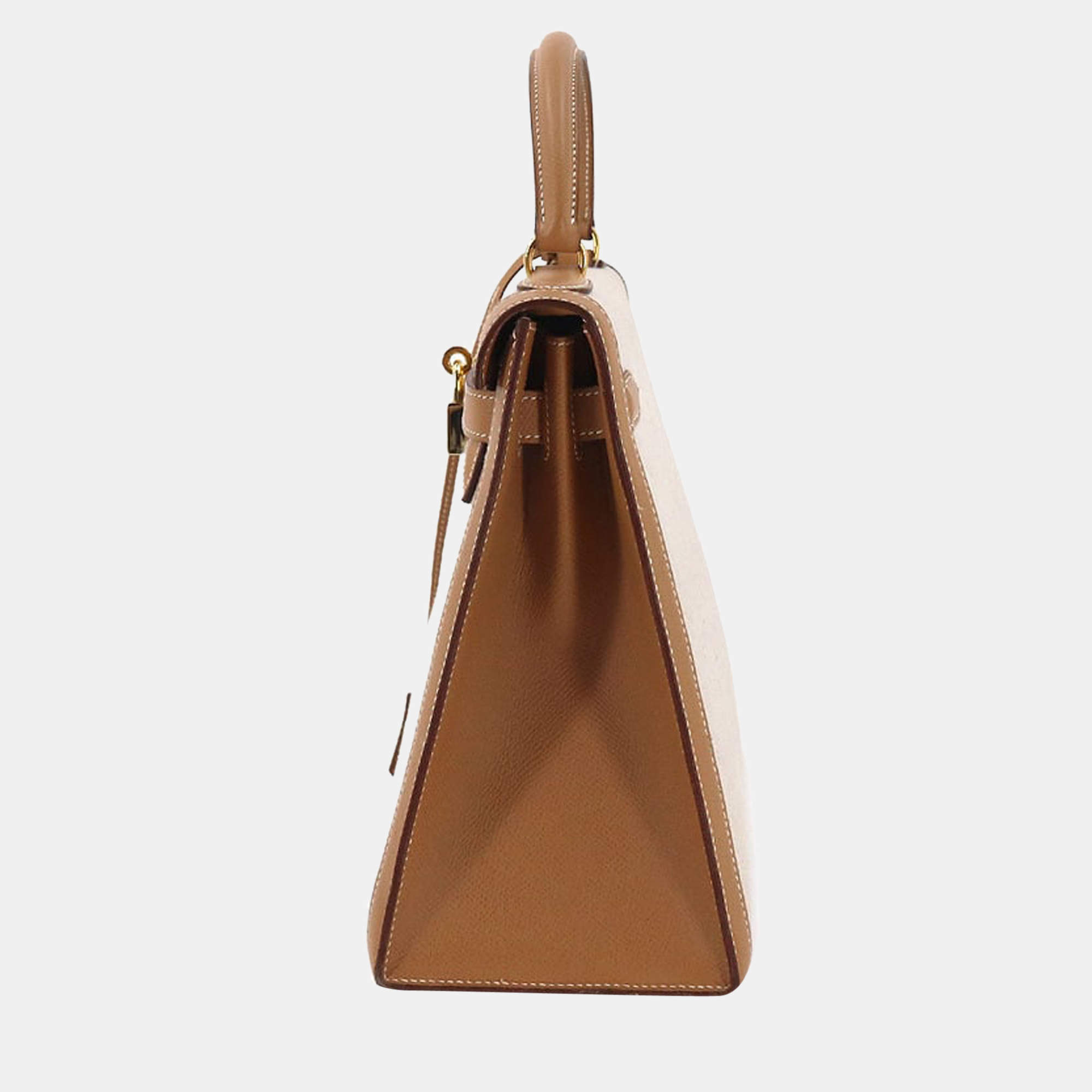 Hermes Kelly 32 2way hand shoulder bag toile ash Couchbel natural Y stamped outside sewing gold metal fittings Hermes Kelly 32 2way hand shoulder bag toile ash Couchbel natural Y stamped outside sewing gold metal fittings
