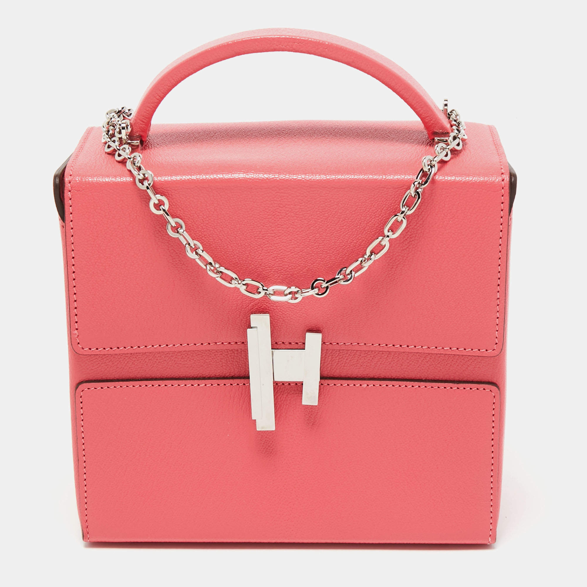 Pre Owned Hermes Rose Lipstick Chevre Mysore Leather Cinhetic Boxy Bag