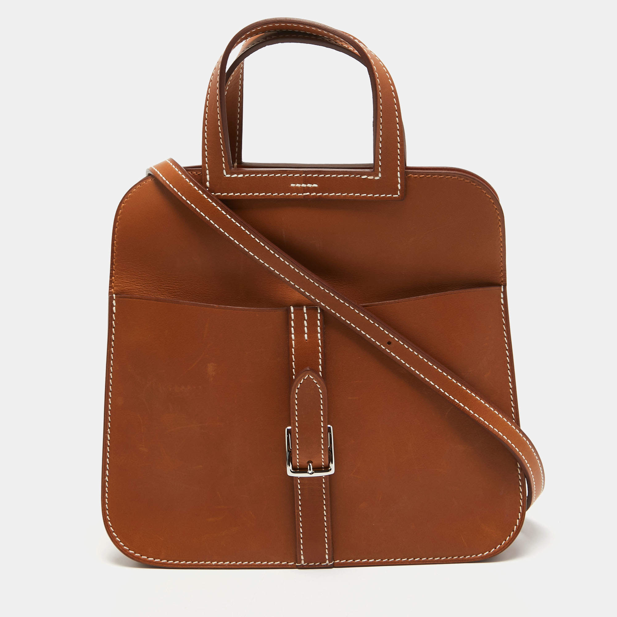 Pre Owned Hermes Fauve/Potiron Barenia Leather Halzan Mini Bag