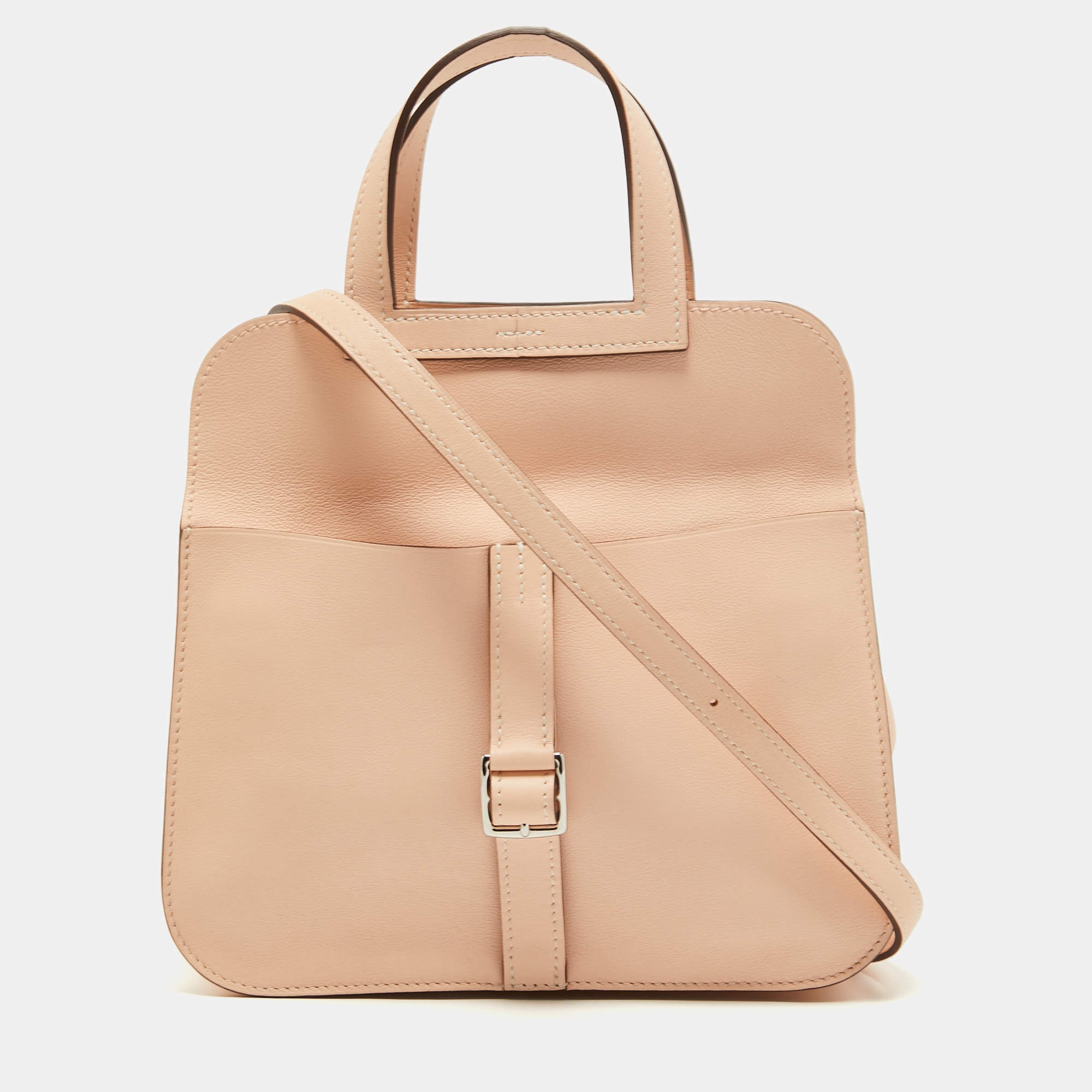 Pre Owned Hermes Rose Eglantine Veau Swift Leather Mini Halzan Bag 
