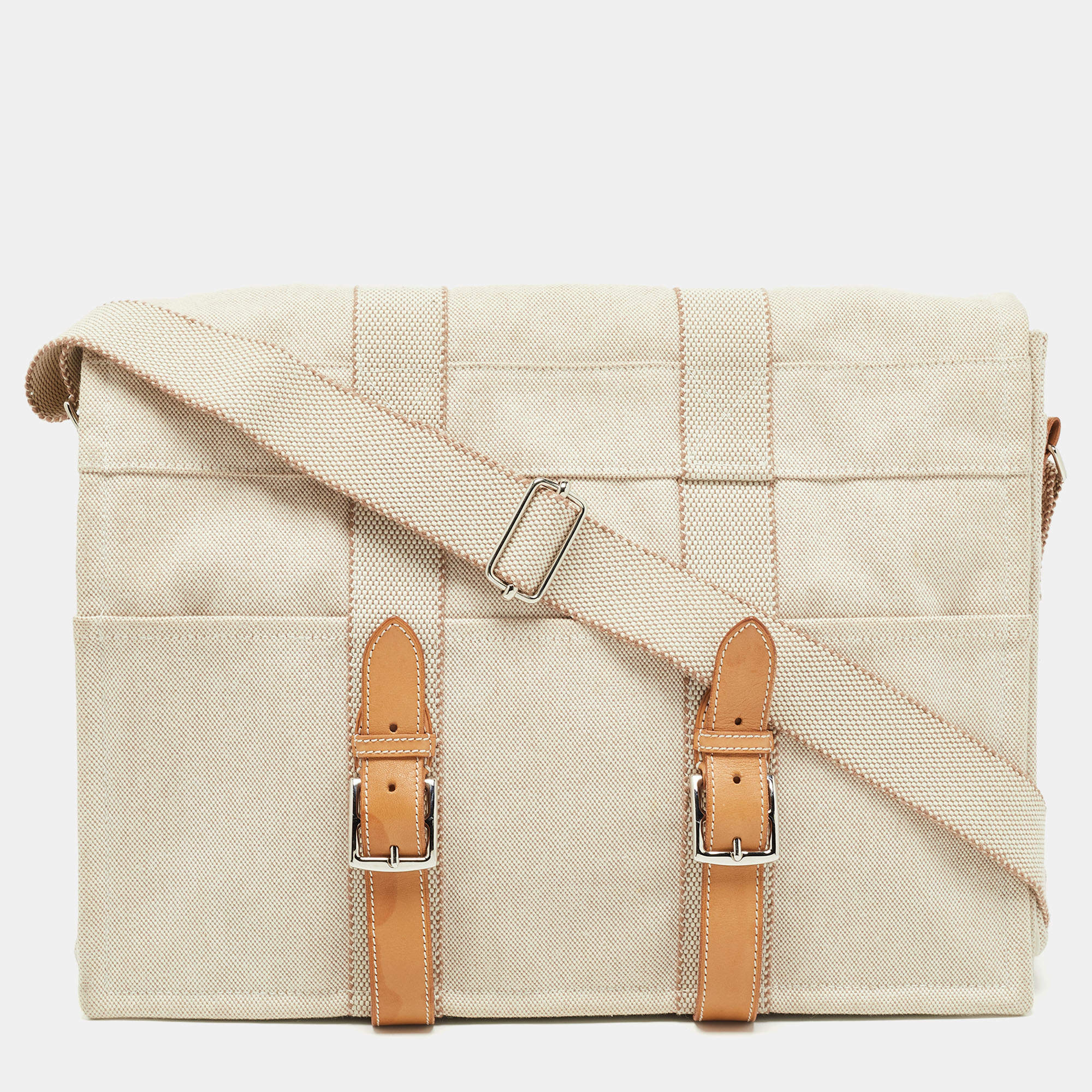 Hermes Beige/Natural Canvas and Leather Diaper Messenger Bag