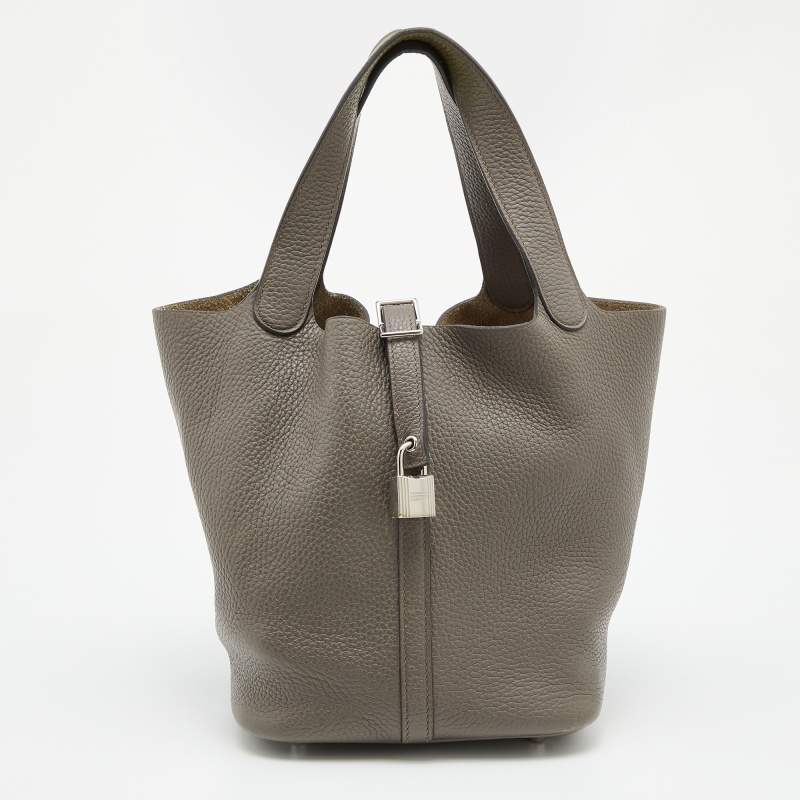 Hermes Etain Taurillon Clemence Leather Picotin Lock 22 Bag