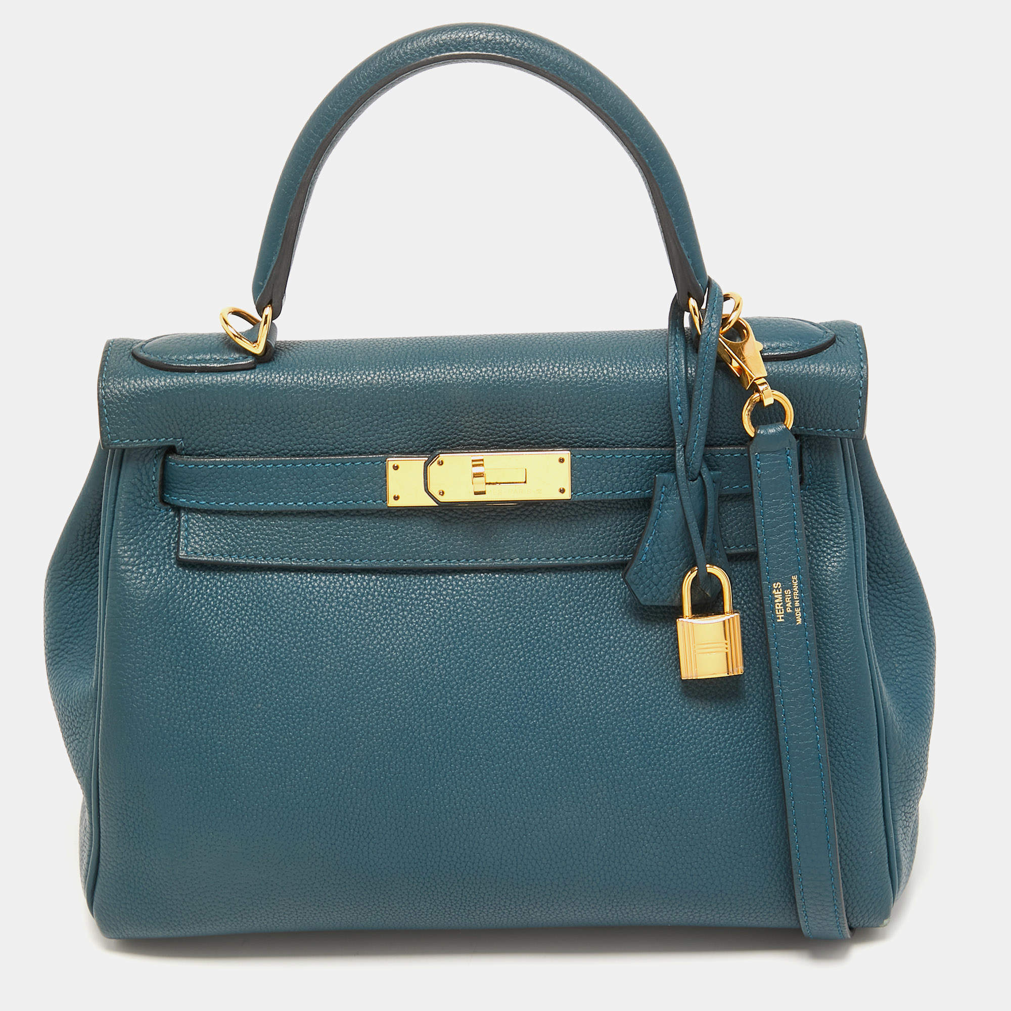 Pre Owned Hermes Colvert Evercolor Leather Gold Finish Kelly Retourne 28 Bag
