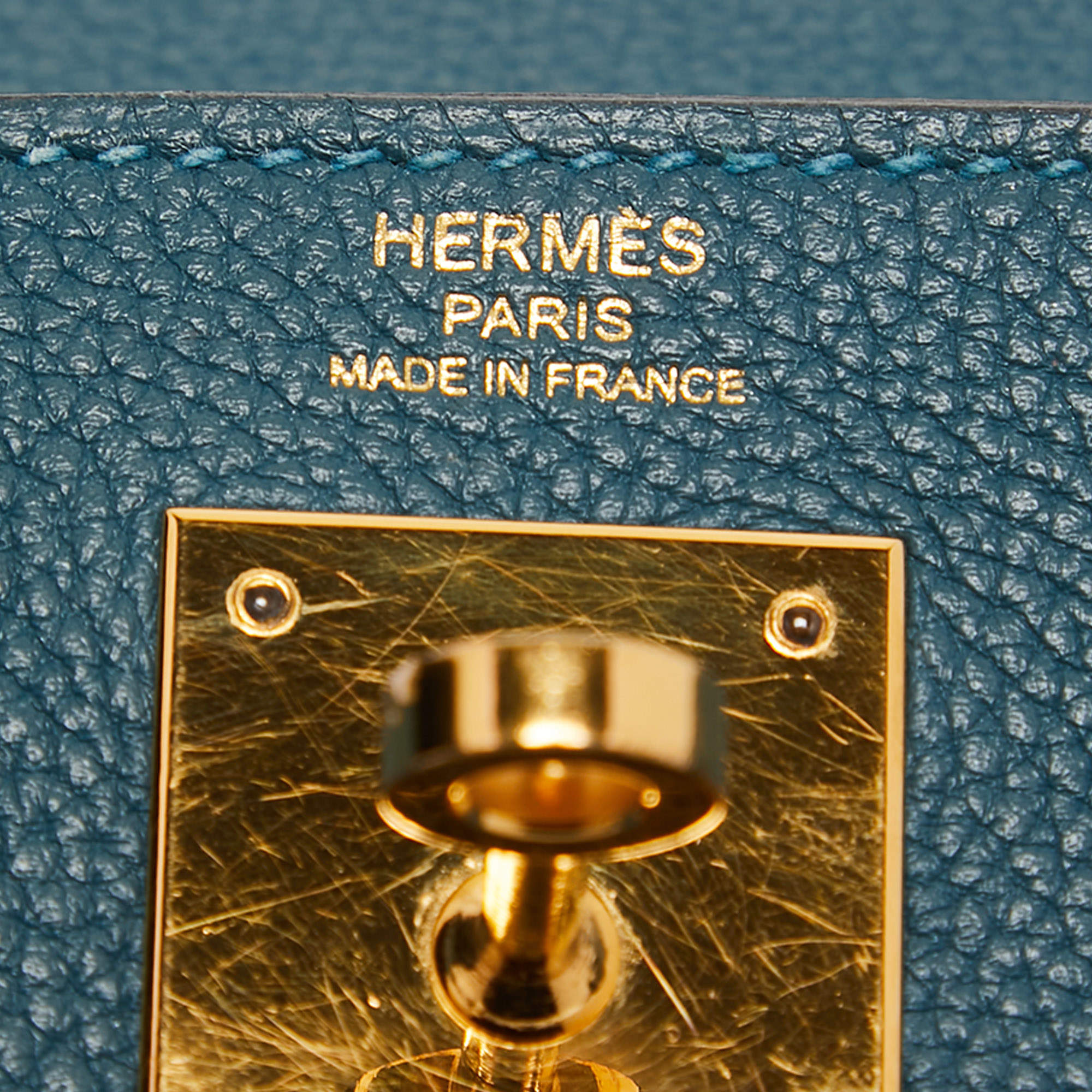 Hermès Kelly 28 Retourne Sienne Verso Deep Blue Evercolor leather with