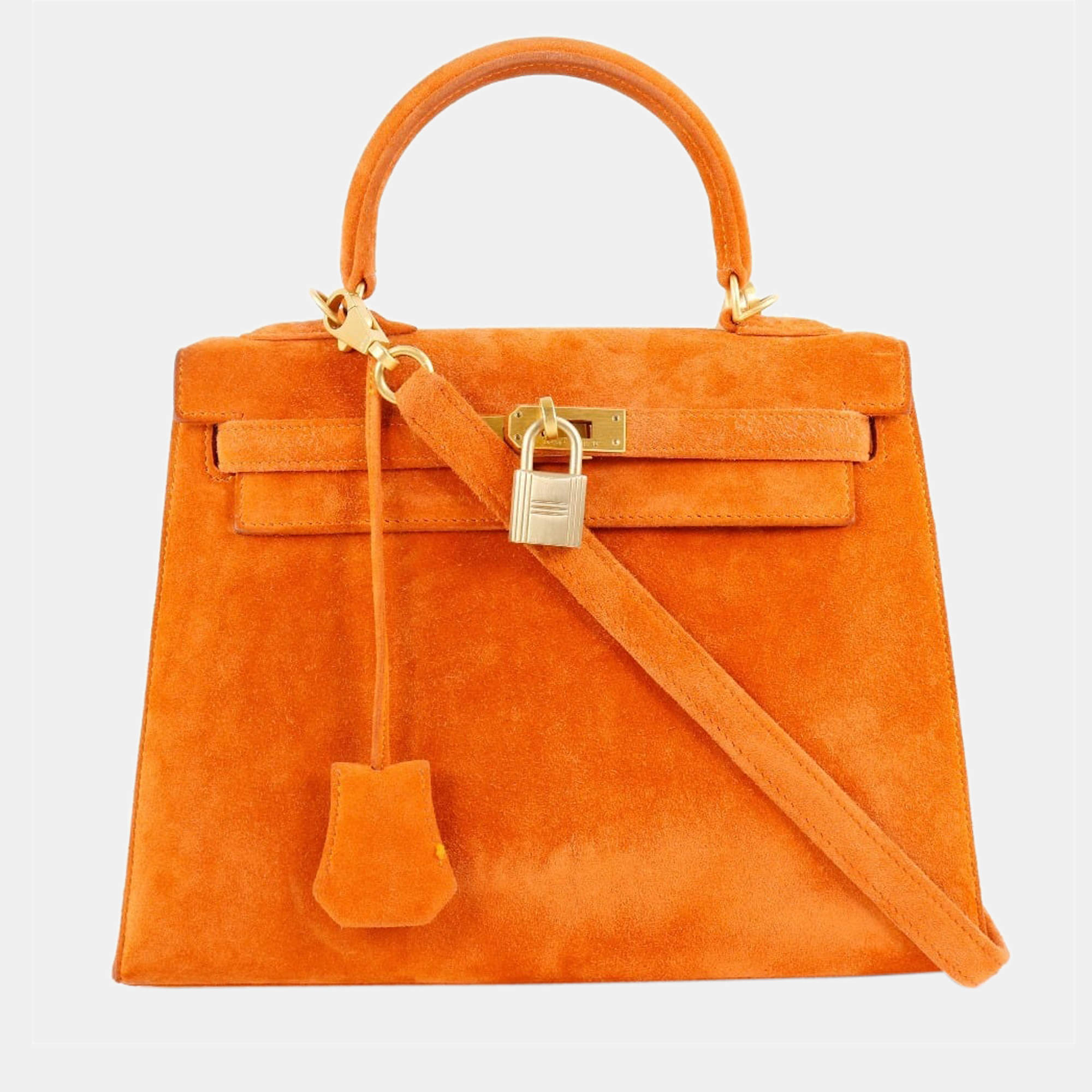 Hermes Orange Canvas & Leather Bag Strap for Kelly