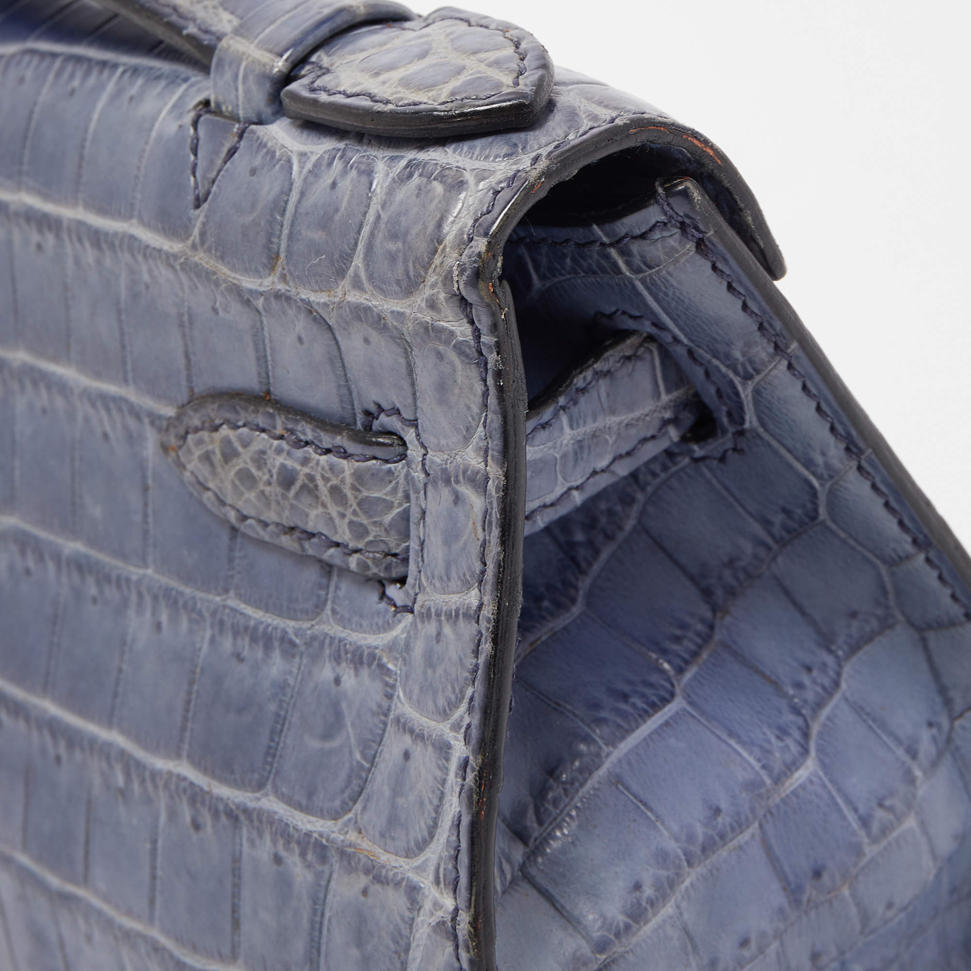 Hermes Shiny Blue Brighton Alligator Kelly Pochette Bag with