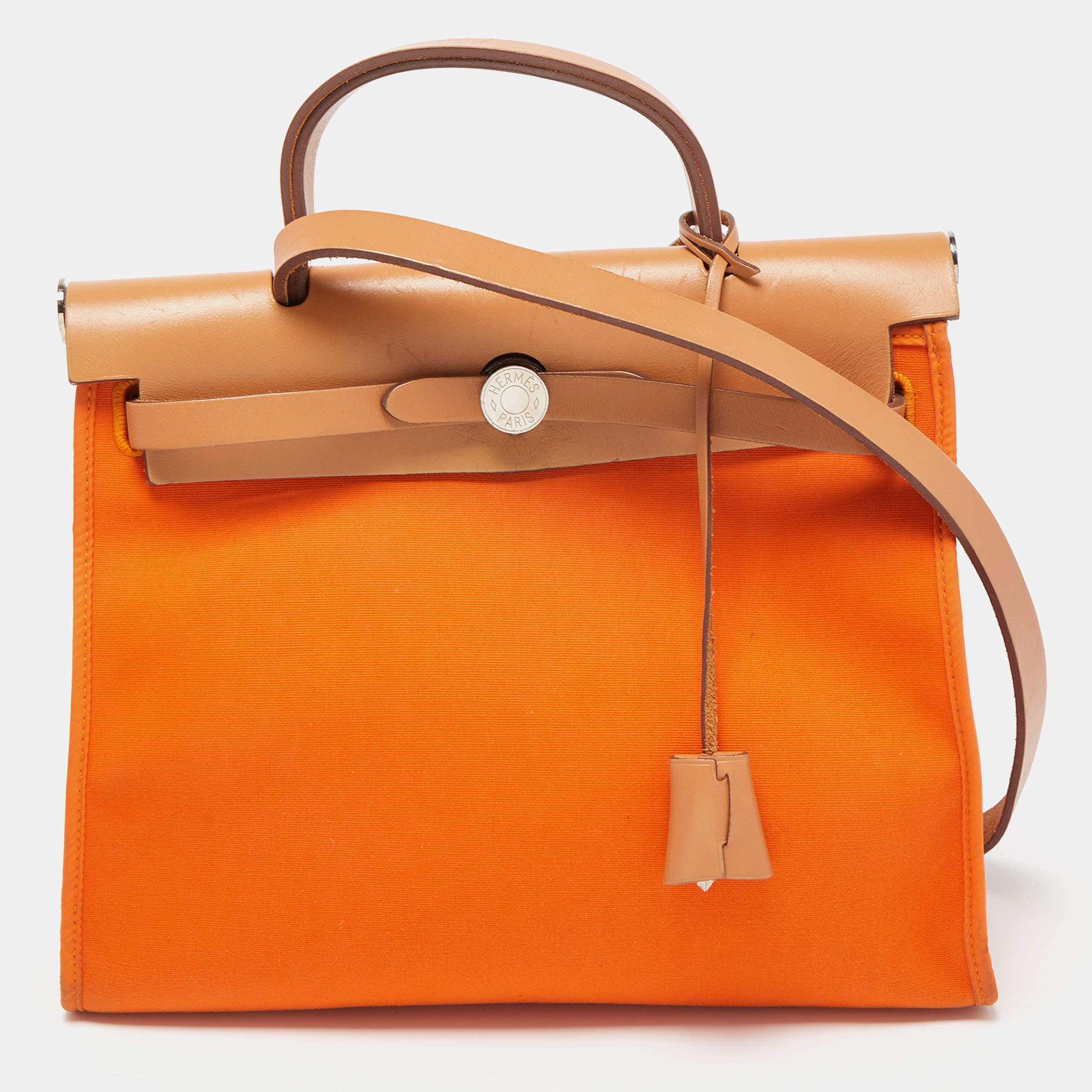 Hermes Natural/Orange Vache Hunter and Canvas Herbag Zip 31 Bag