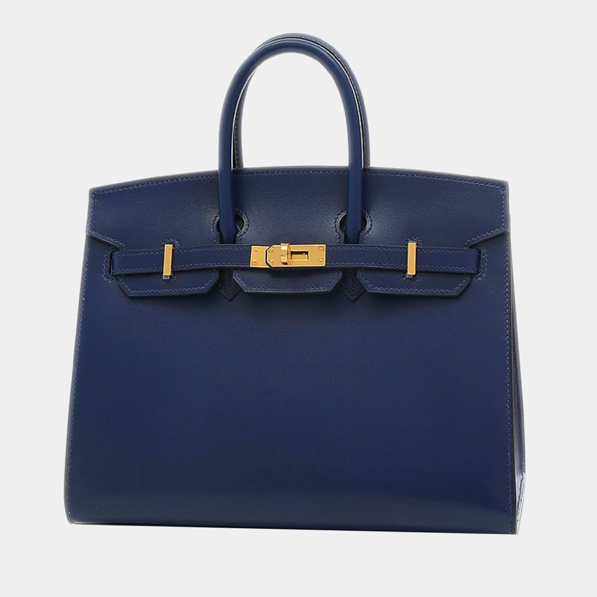 Hermes Birkin 25 handbag serie box calf blue sapphire gold metal