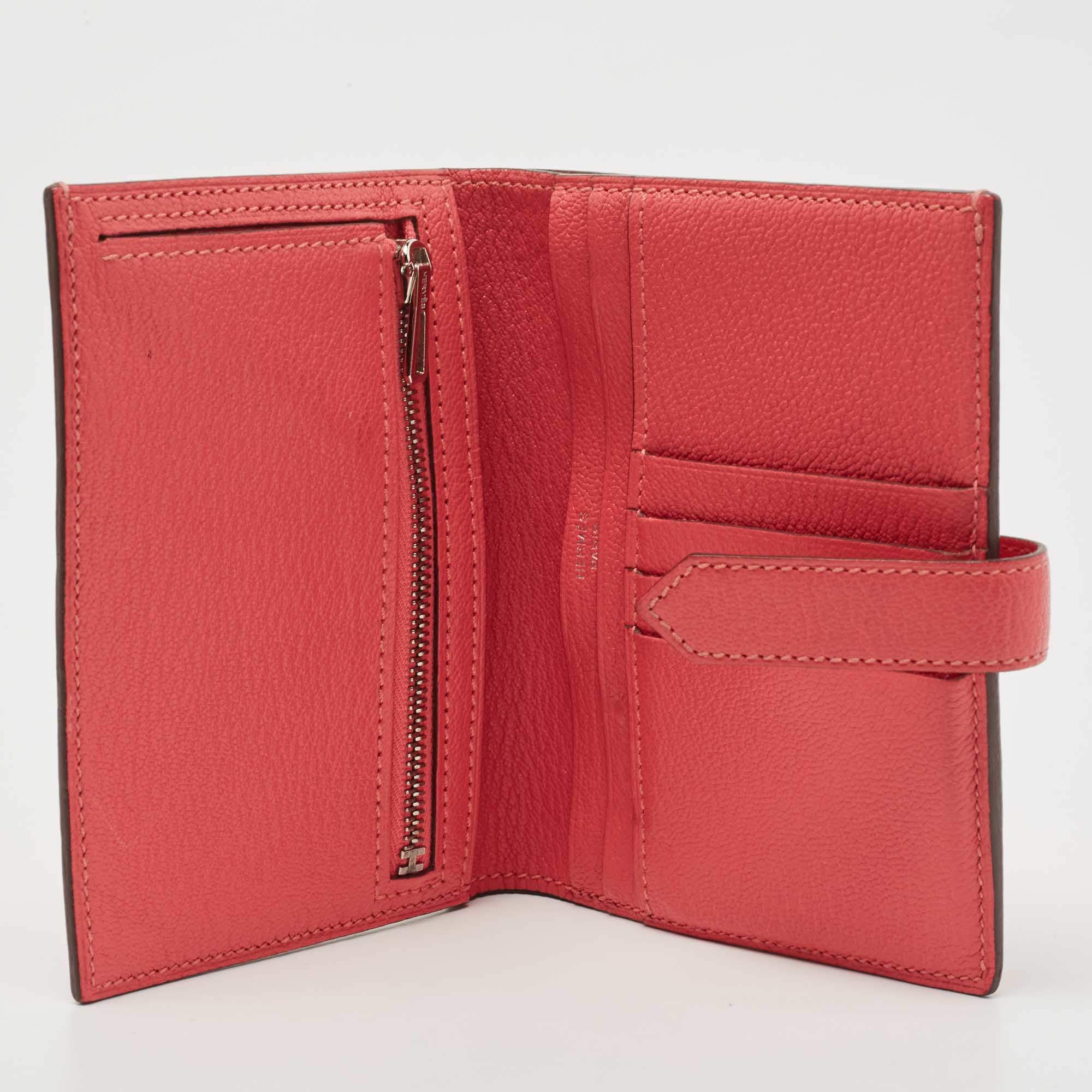 Hermes Bearn Wallet Rose Lipstick in Calfskin Leather with