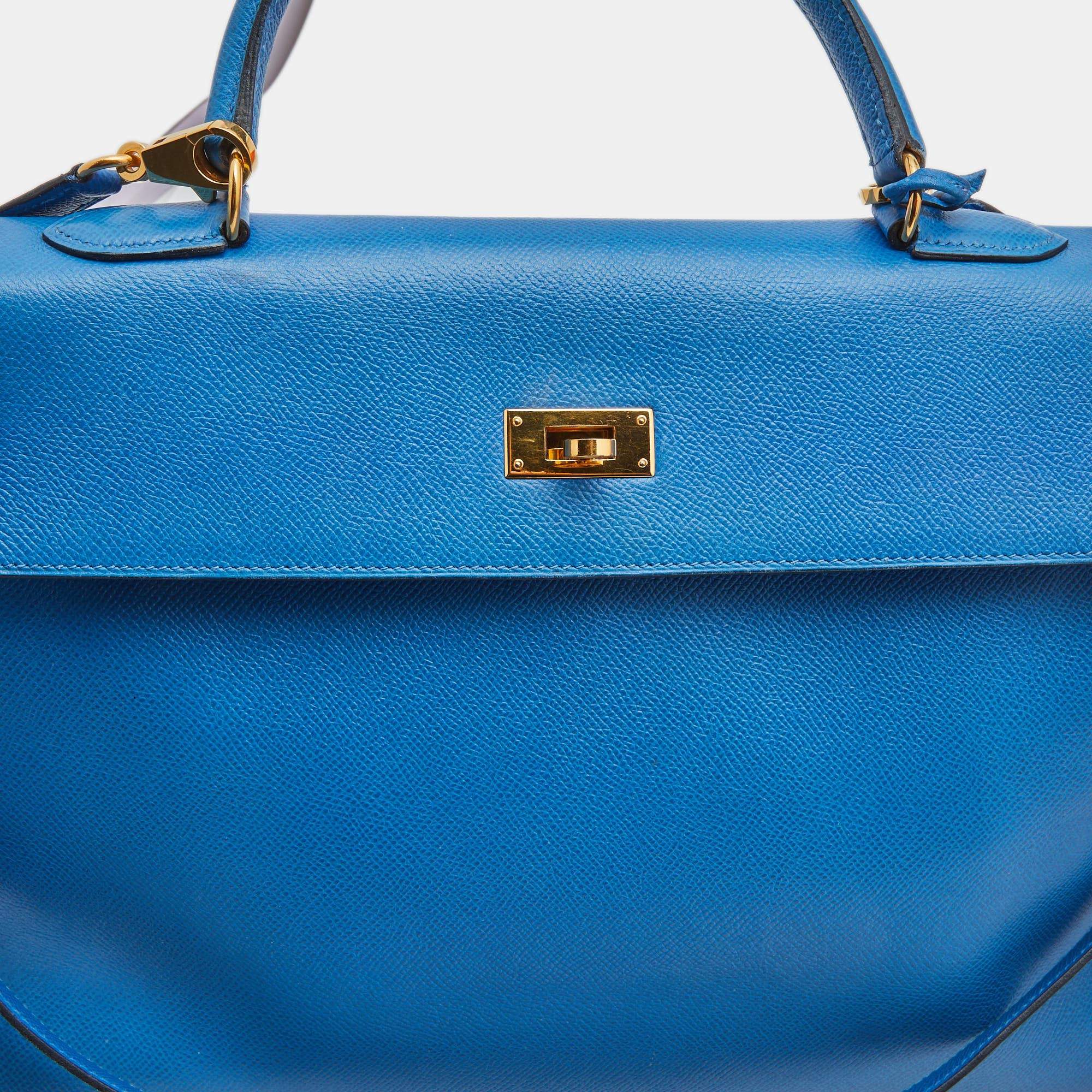 A BLEU FRANCE COURCHEVEL LEATHER RETOURNÉ KELLY 32 BAG WITH GOLD