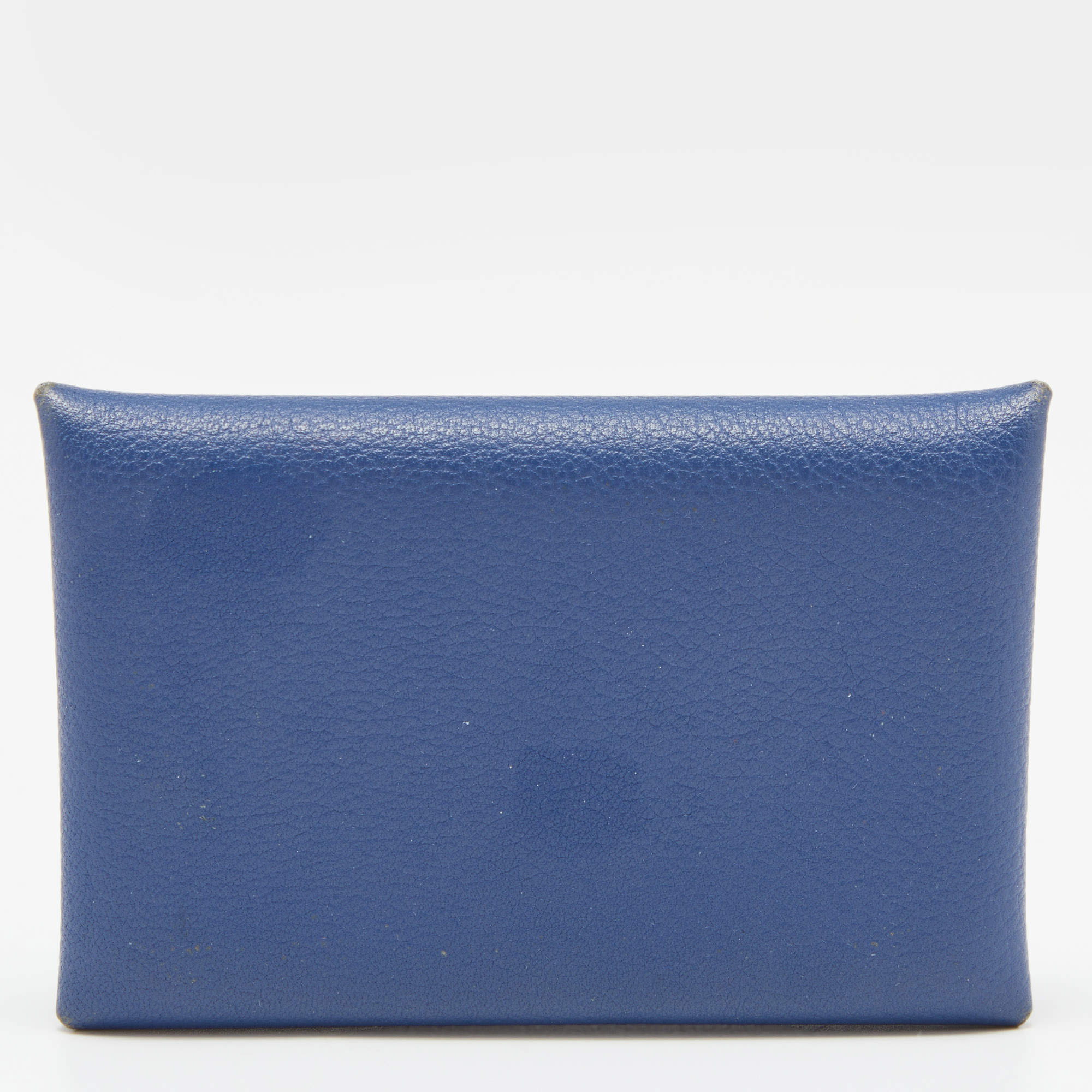 Pre Owned Hermes Deep Bleu Chevre Mysore Leather Calvi Card Holder
