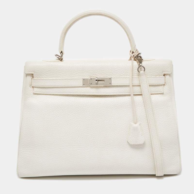 Hermès Blanc  Taurillon Clemence Leather Palladium Finish Kelly Retourne 35 Bag
