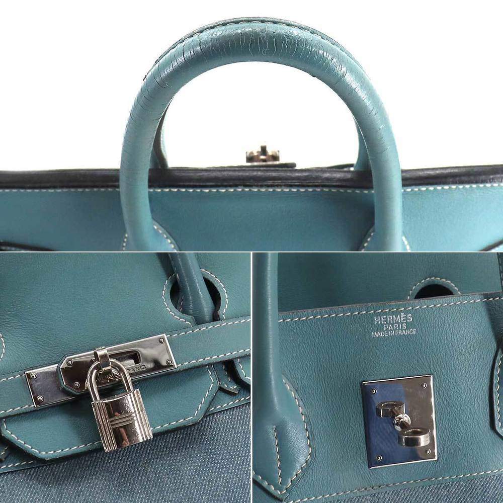 Hermes HERMES Haut a Croix 32 Handbag Toile Jean Gulliver Blue □C Stamped  Silver Hardware Courroies