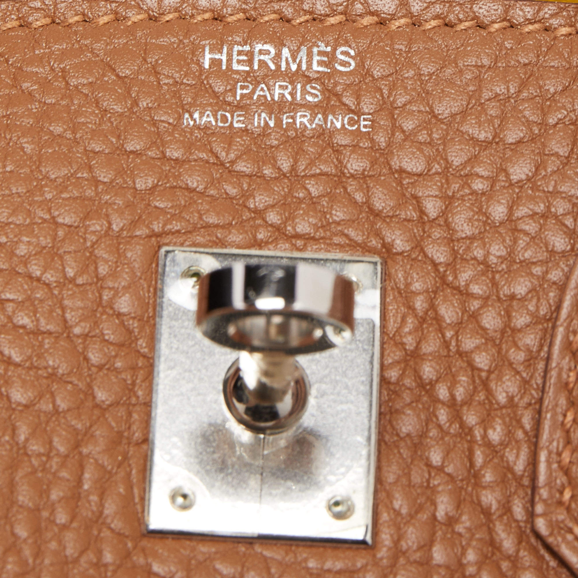 Hermes Gold/Jaune Ambre Togo and Swift Leather Palladium Finish Officer  Birkin 25 Bag Hermes