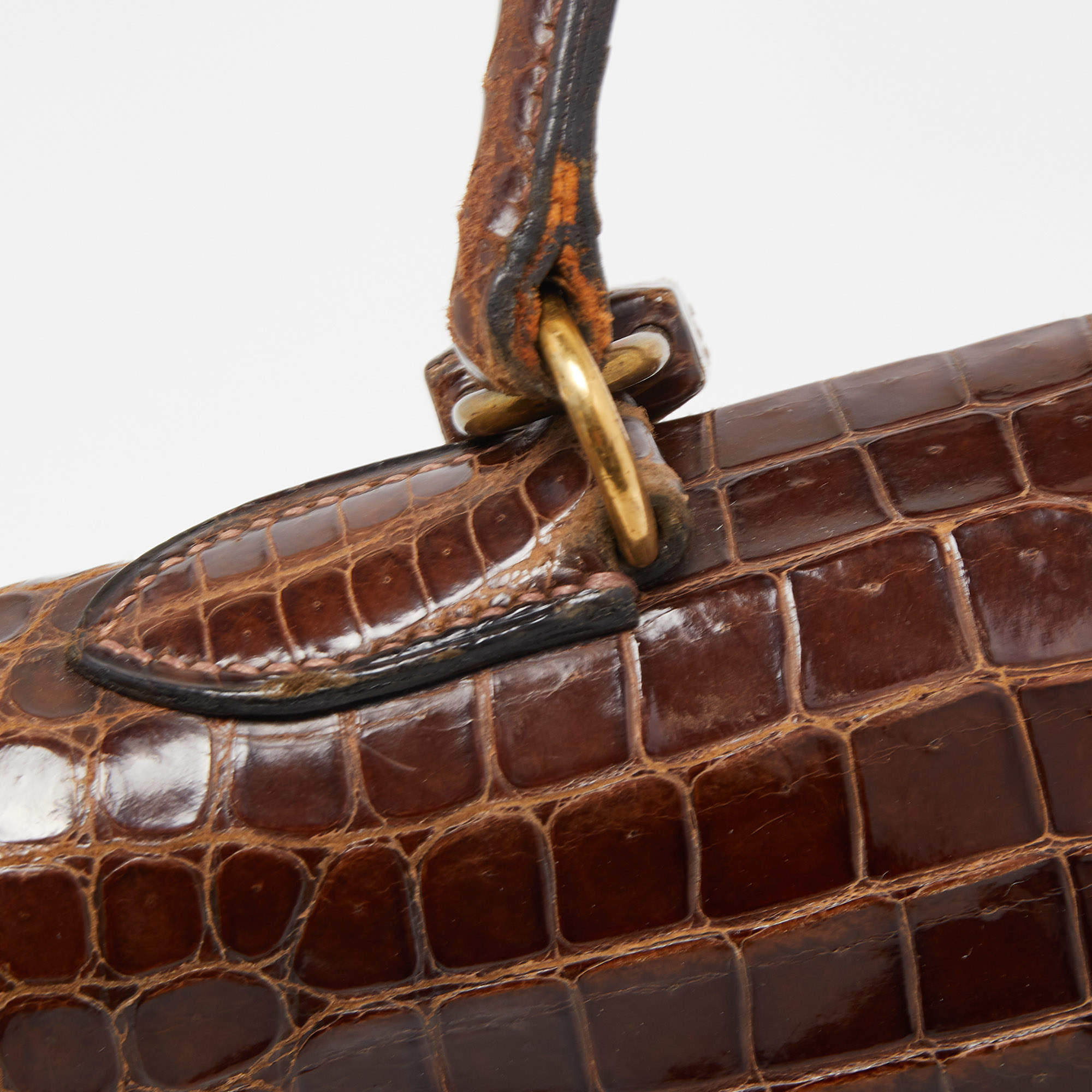 Hermes 24cm Shiny Miel Porosus Crocodile Kelly Sport Bag with Gold, Lot  #58126