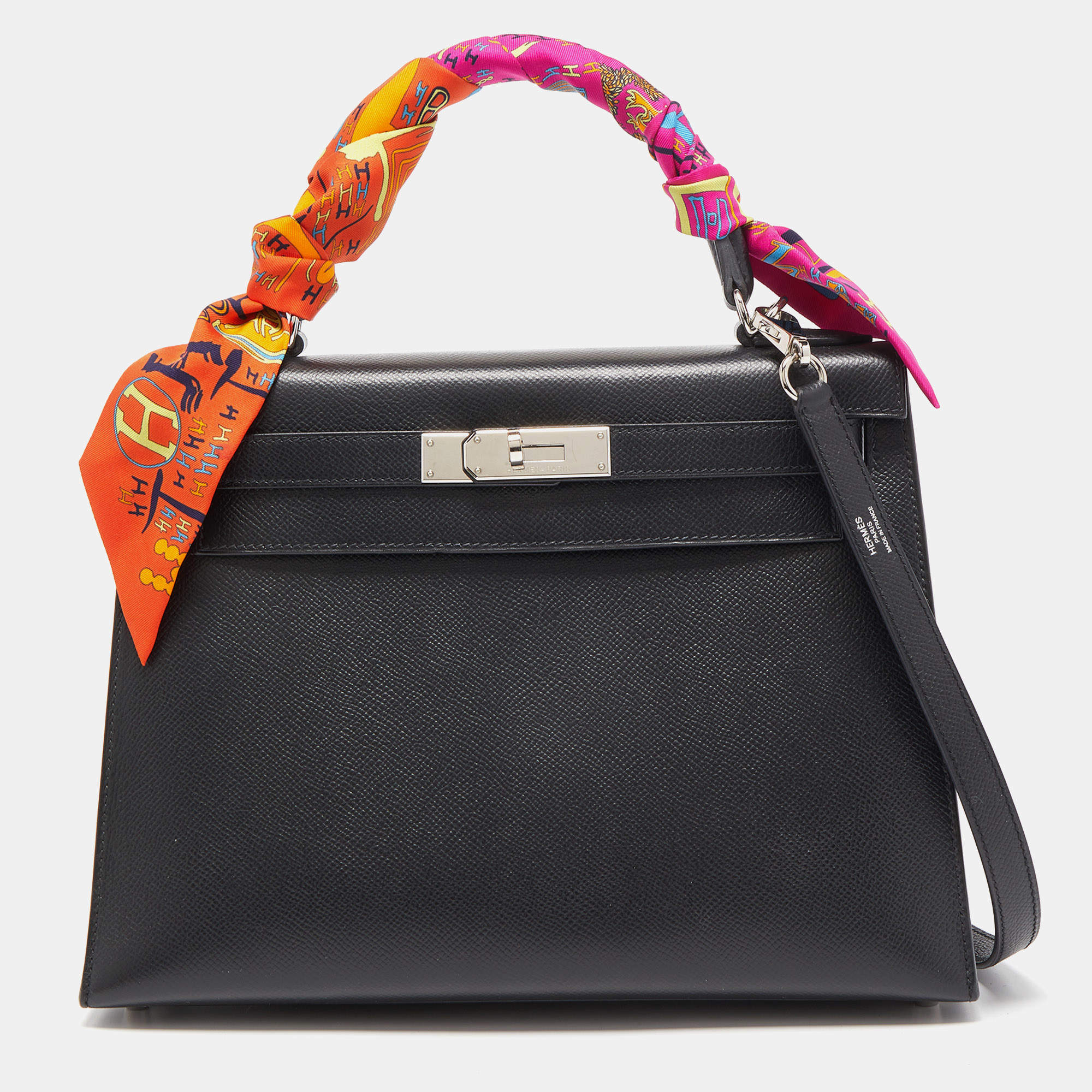 Hermes Kelly 28 Black Epsom Palladium Hardware - Fashion Handbag