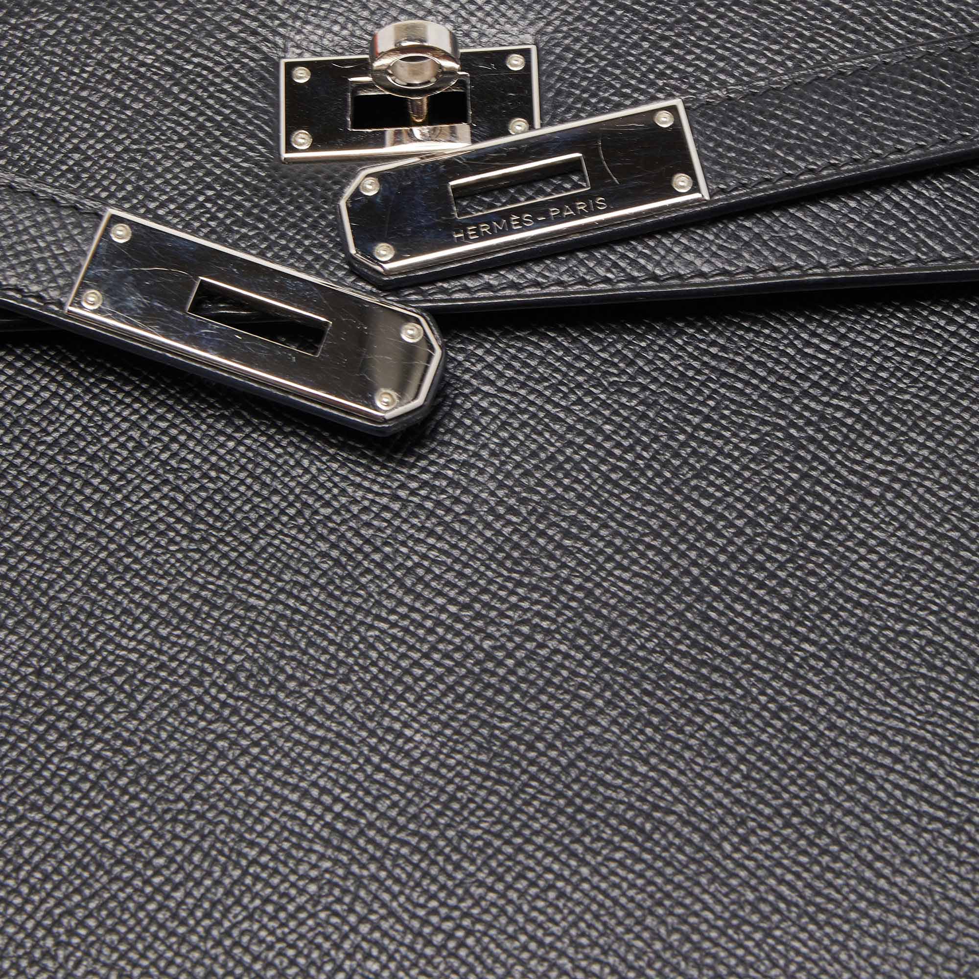 New Hermès Kelly 28 sellier handbag strap in black Epsom leather