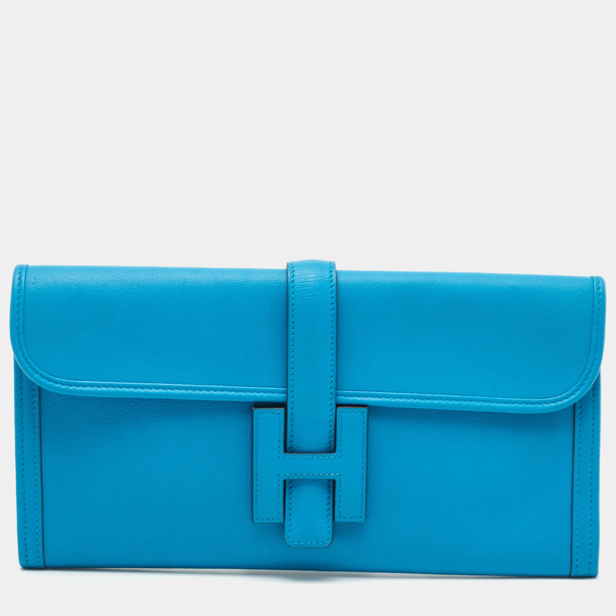 Hermes Blue Zanzibar Swift Leather Elan Jige 29 Clutch