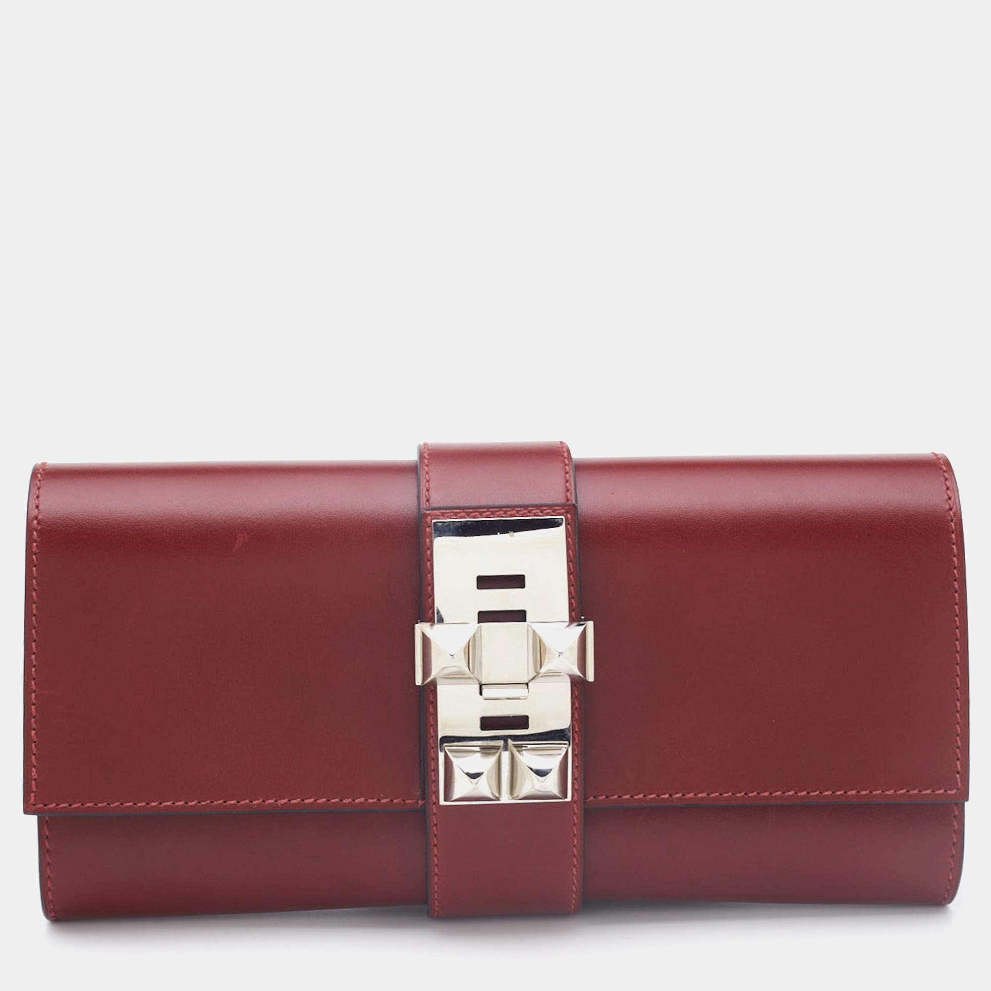 Hermes Rouge H Box Leather Medor 23 Clutch