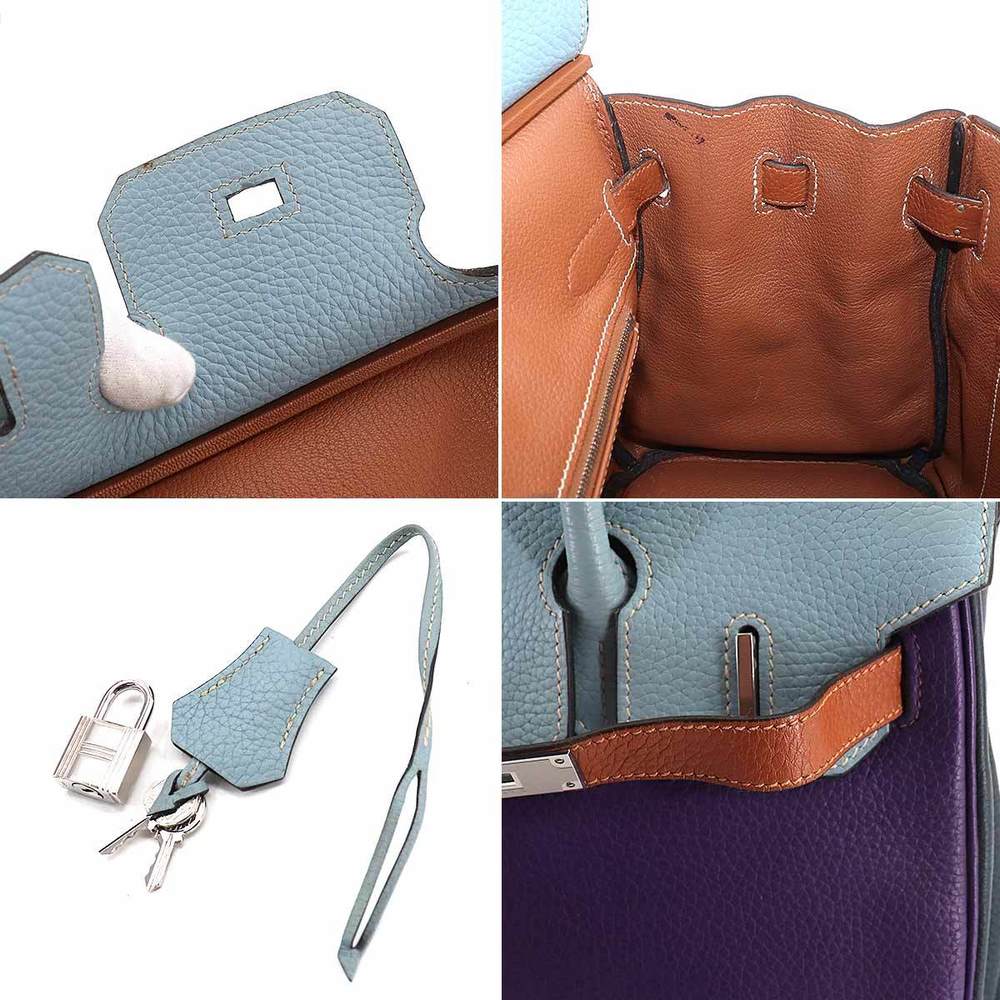 Hermes HERMES Birkin 30 Arlequin Hand Bag Taurillon Clemence Ultra Violet  Blue Run Etain Etoupe Gold □P Engraved