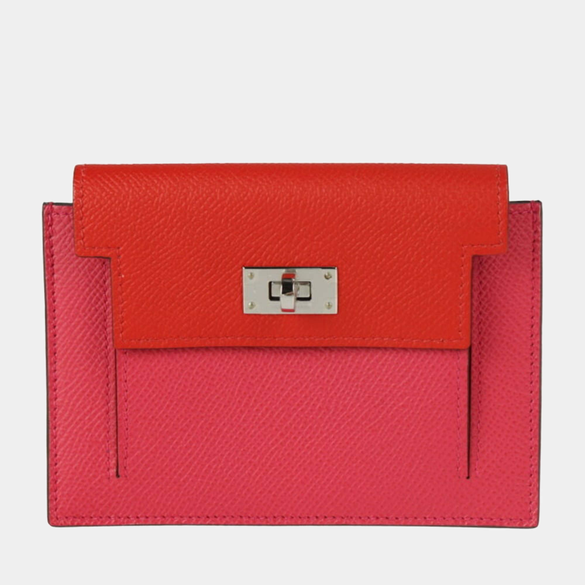 Hermes Kelly Pocket Compact Coin Case Vo Epsom Pink Red Blue