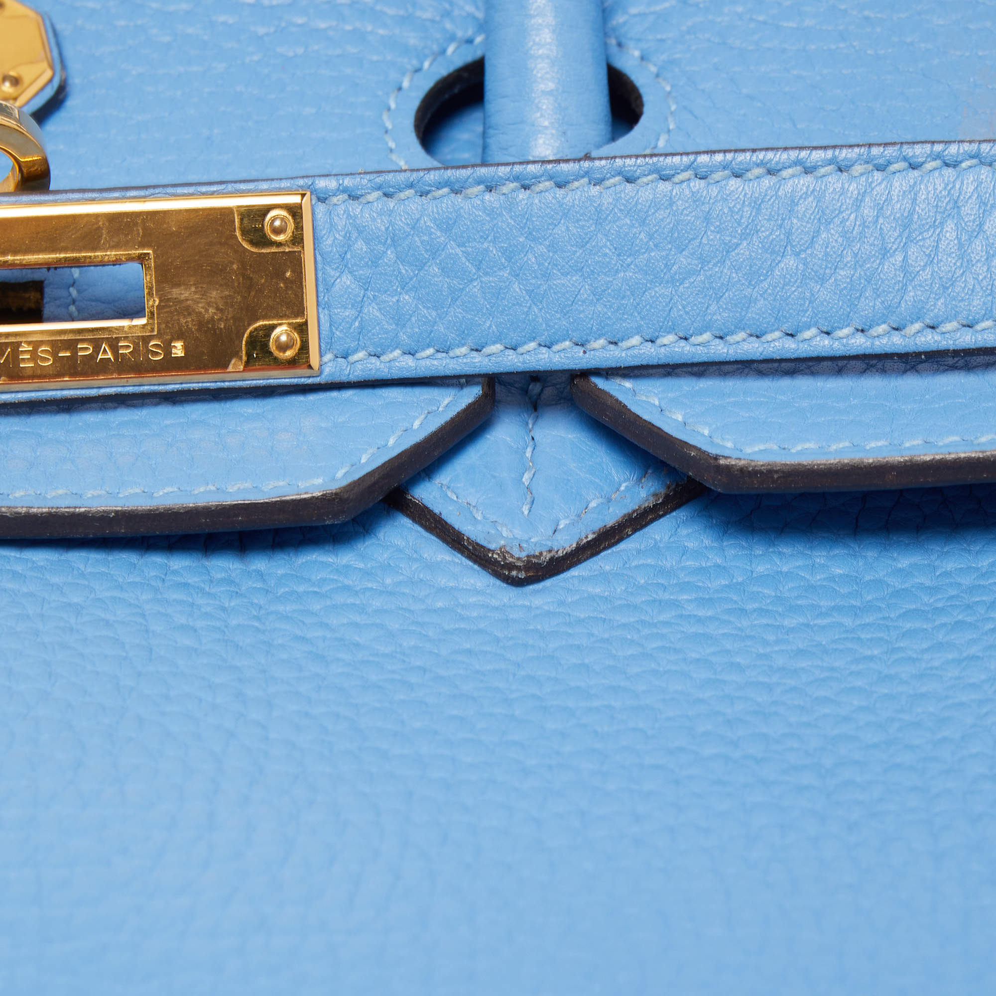 Hermès 35 cm Bleu Paradis Clemence Leather Birkin Gold Hardware at 1stDibs
