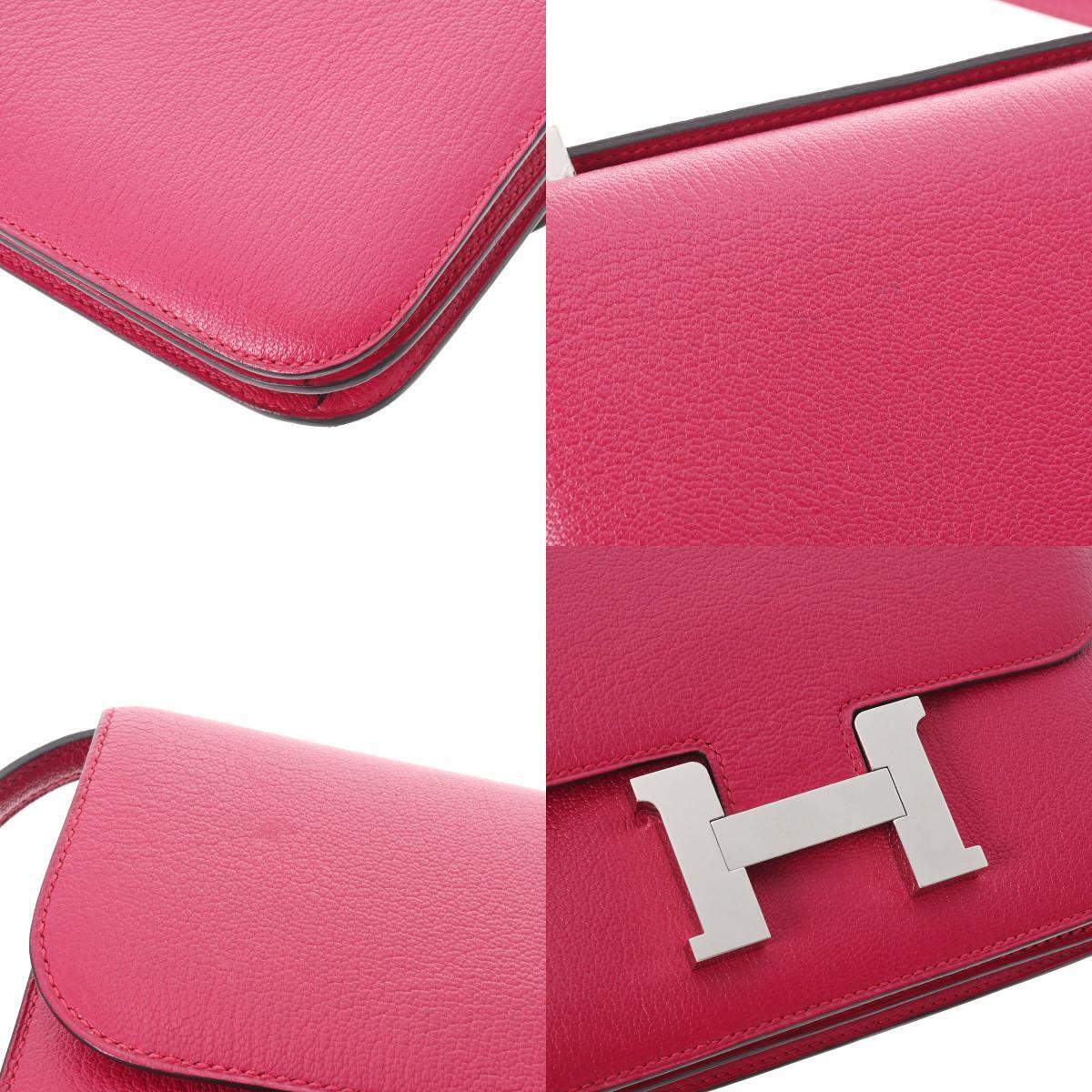Hermes Pink Chevre De Coromandel Leather Mini Constance III Shoulder Bag  Hermes