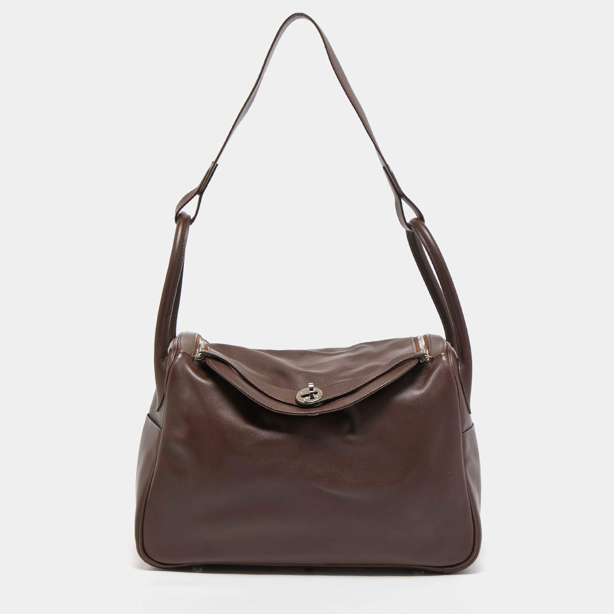 Hermes Lindy Mini Bag Togo Leather Gold Hardware In Coffee
