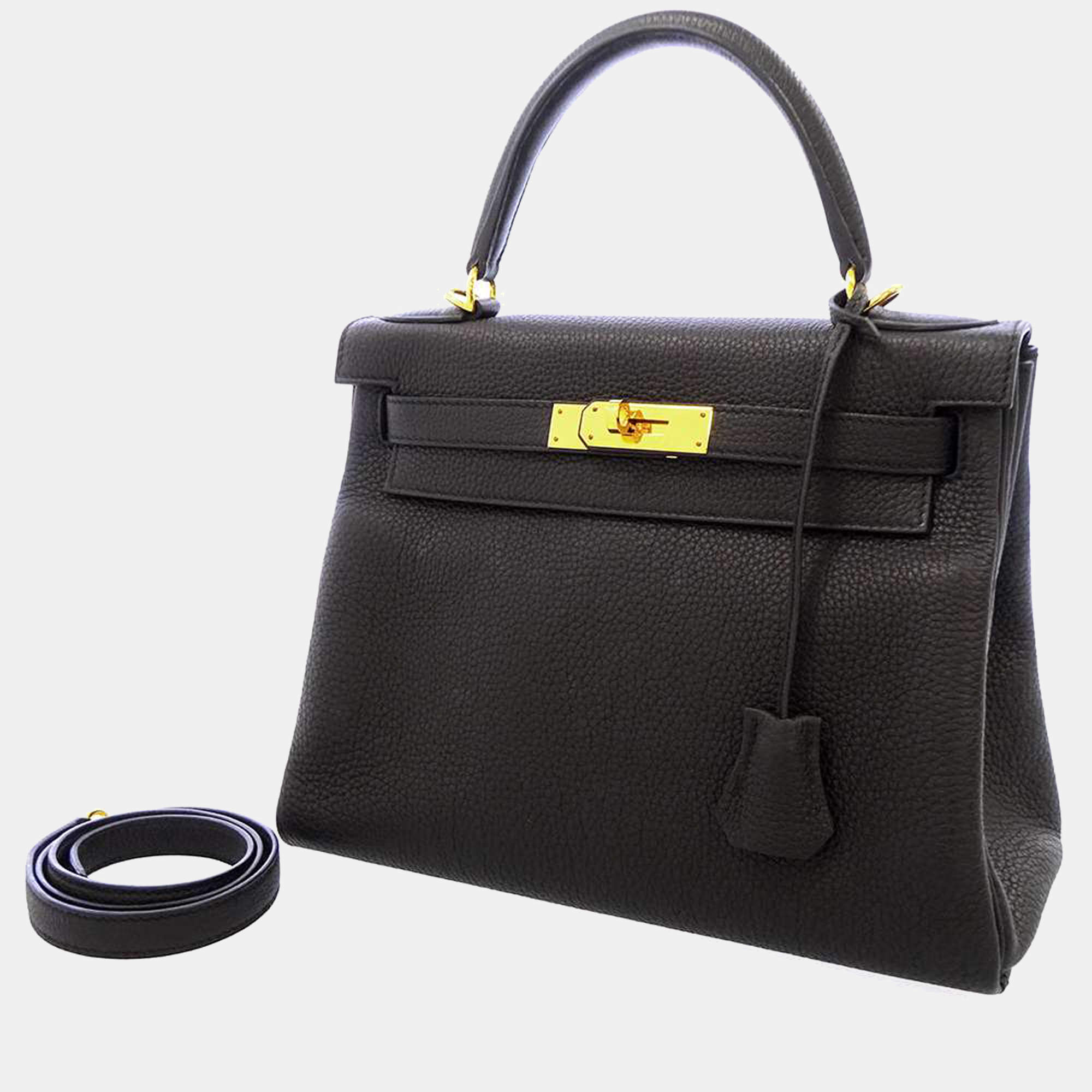 Hermes Black Togo Leather Gold Hardware Kelly 28 Retourne Bag Hermes