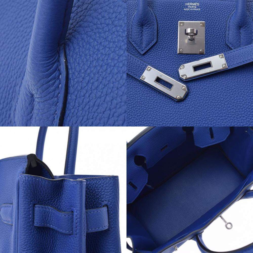 Hermes Birkin 30 Togo Grasphalt/Blue Nuit handbag silver metal fittings C  engraving order Hermes
