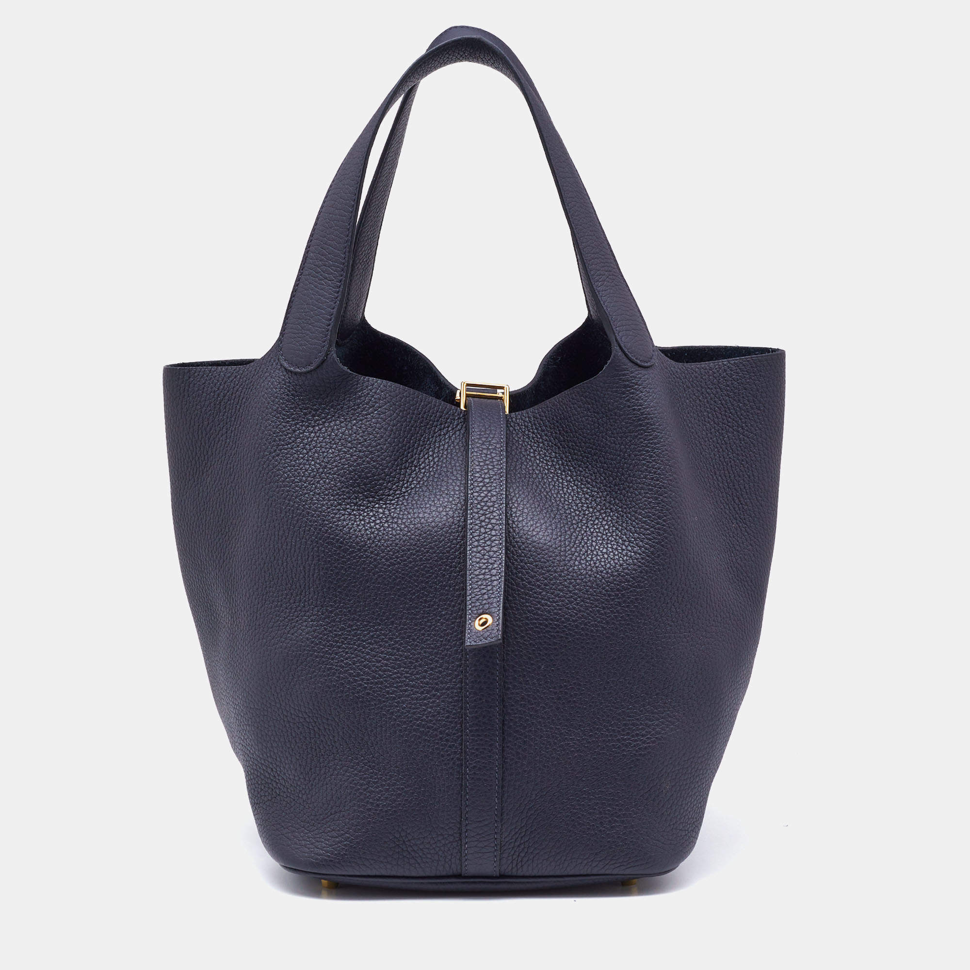 Pre Owned Hermes Bleu Ocean Taurillon Clemence Leather Picotin Lock 22 Bag