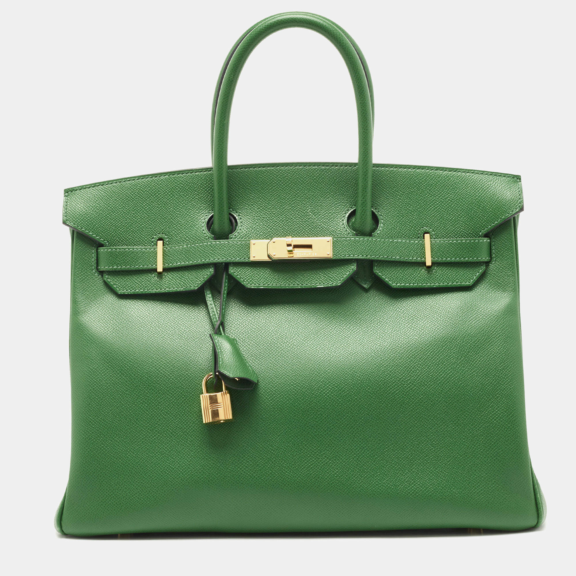 Pre Owned Hermes Vert Bengal Epsom Leather Gold Finish Birkin 35 Bag