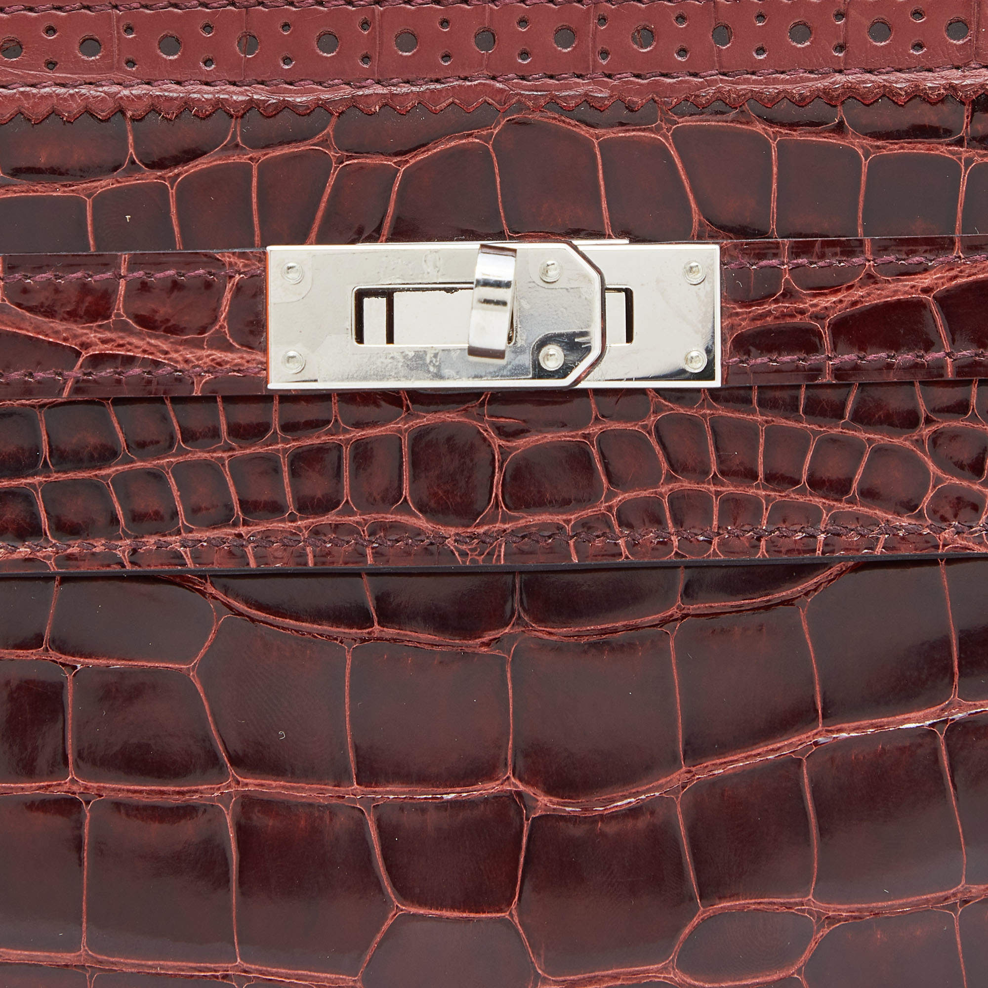 Hermes Rouge H Alligator Palladium Finish Kelly Ghillies Wallet Hermes