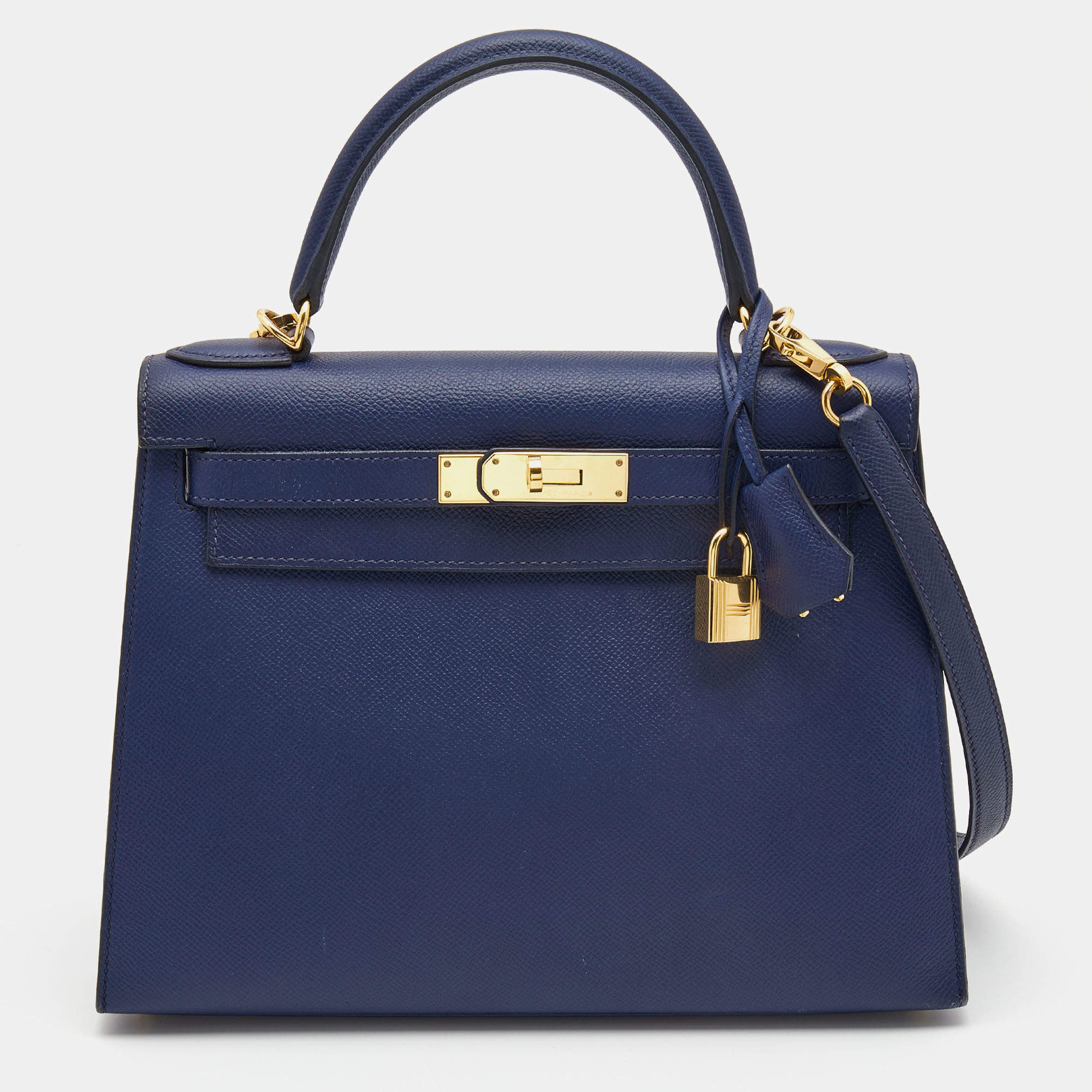 Hermes Bleu Saphir Epsom Leather Gold Finish Kelly Sellier 28 Bag