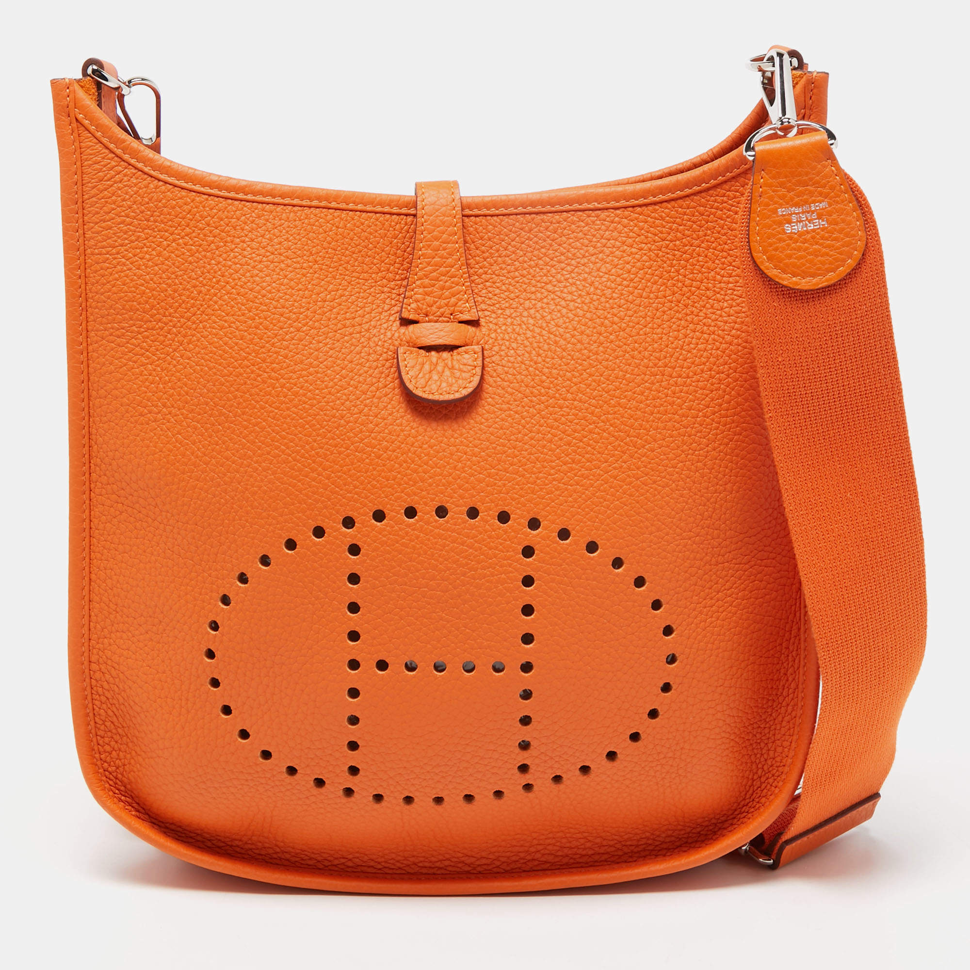 Pre Owned Hermes Orange Togo Leather Evelyne III PM Bag