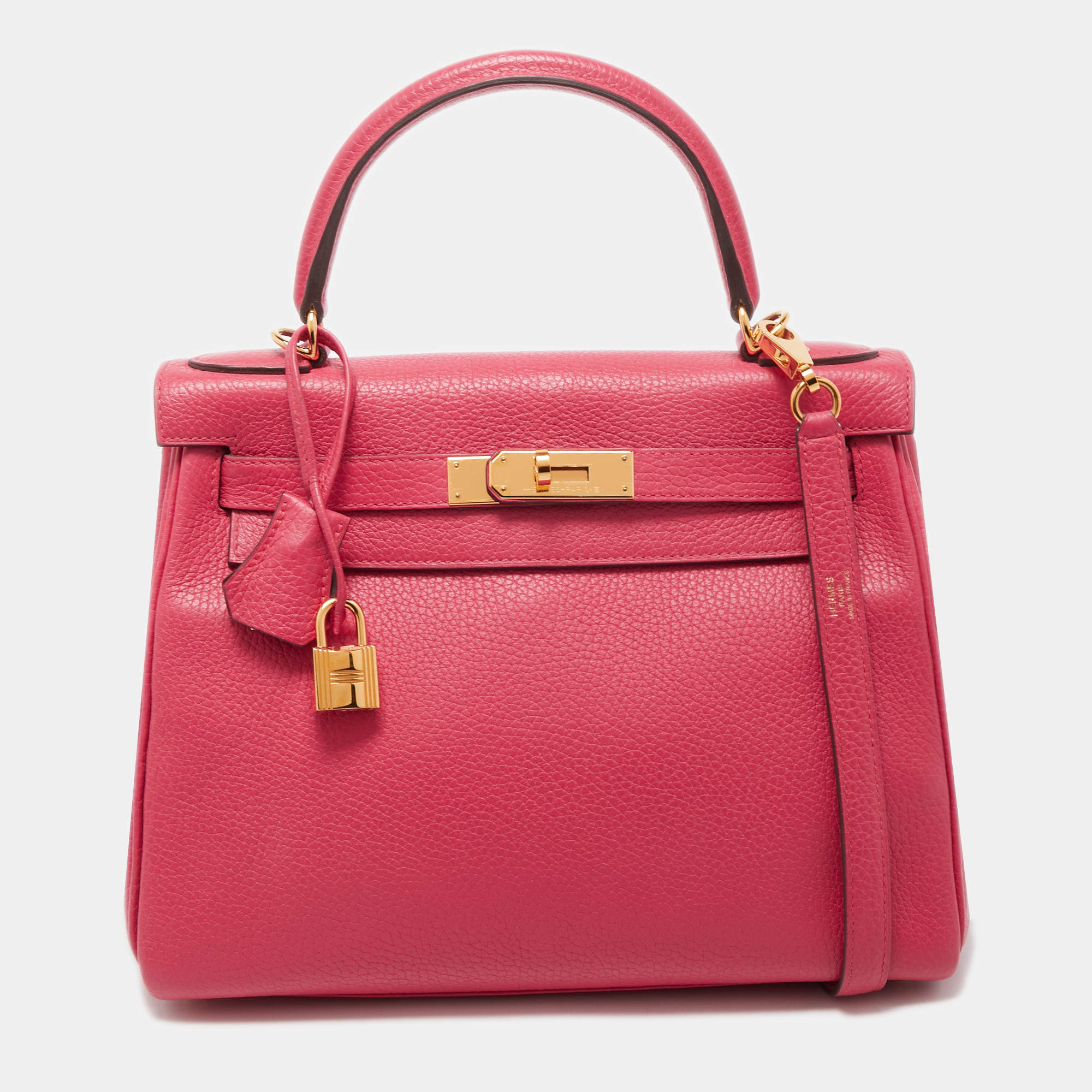 Hermes Rose Extreme Taurillon Clemence Leather Gold Finish Kelly Retourne 28 Bag
