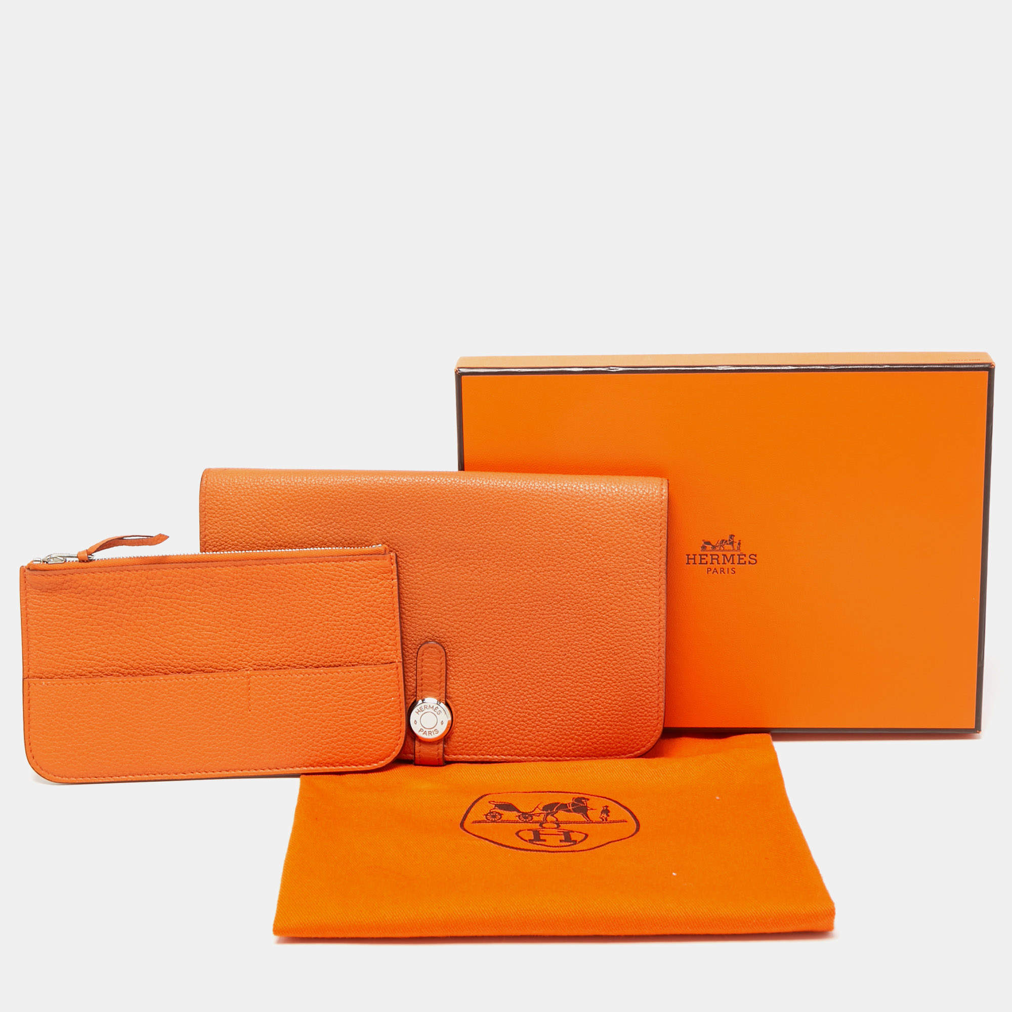 HERMES Togo Dogon Duo Wallet Orange 81555