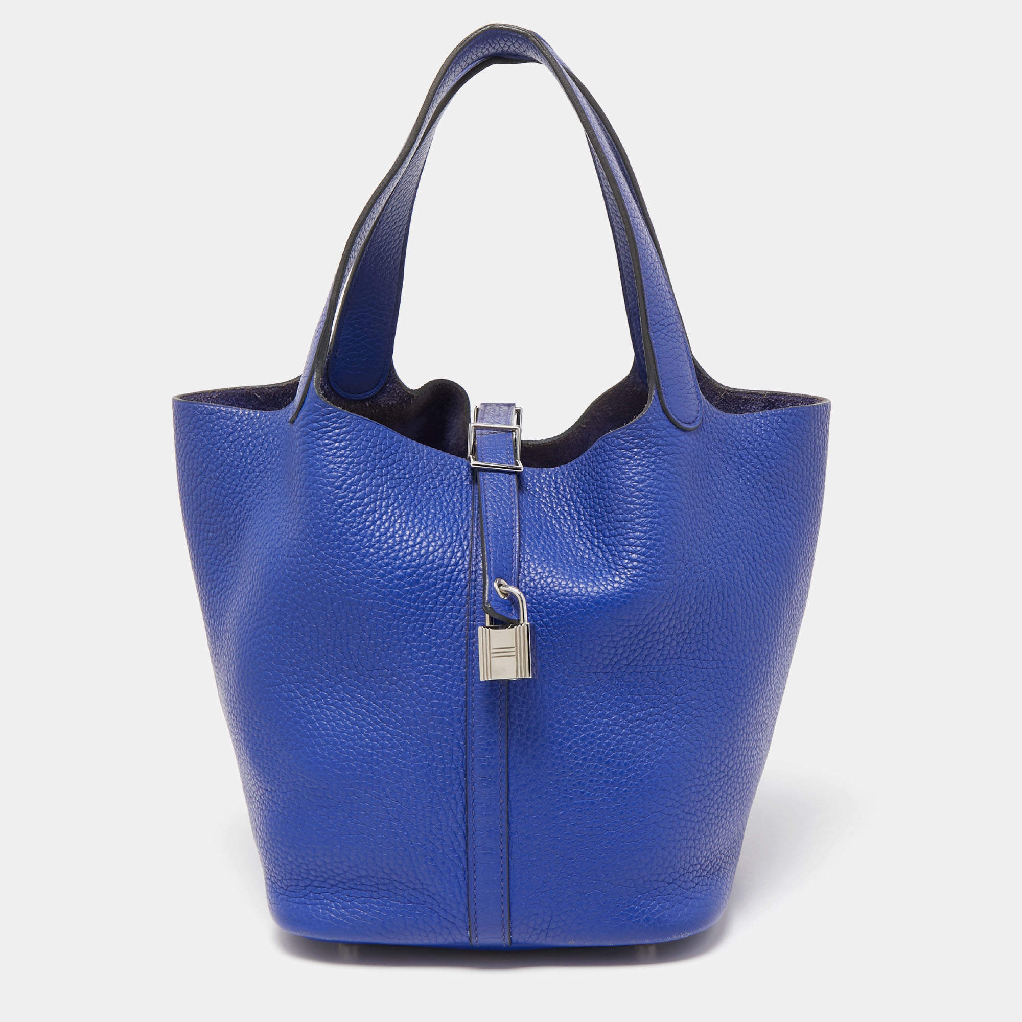 Hermes 26cm Bleu Orage Clemence Leather Picotin Lock GM Bag - Yoogi's Closet