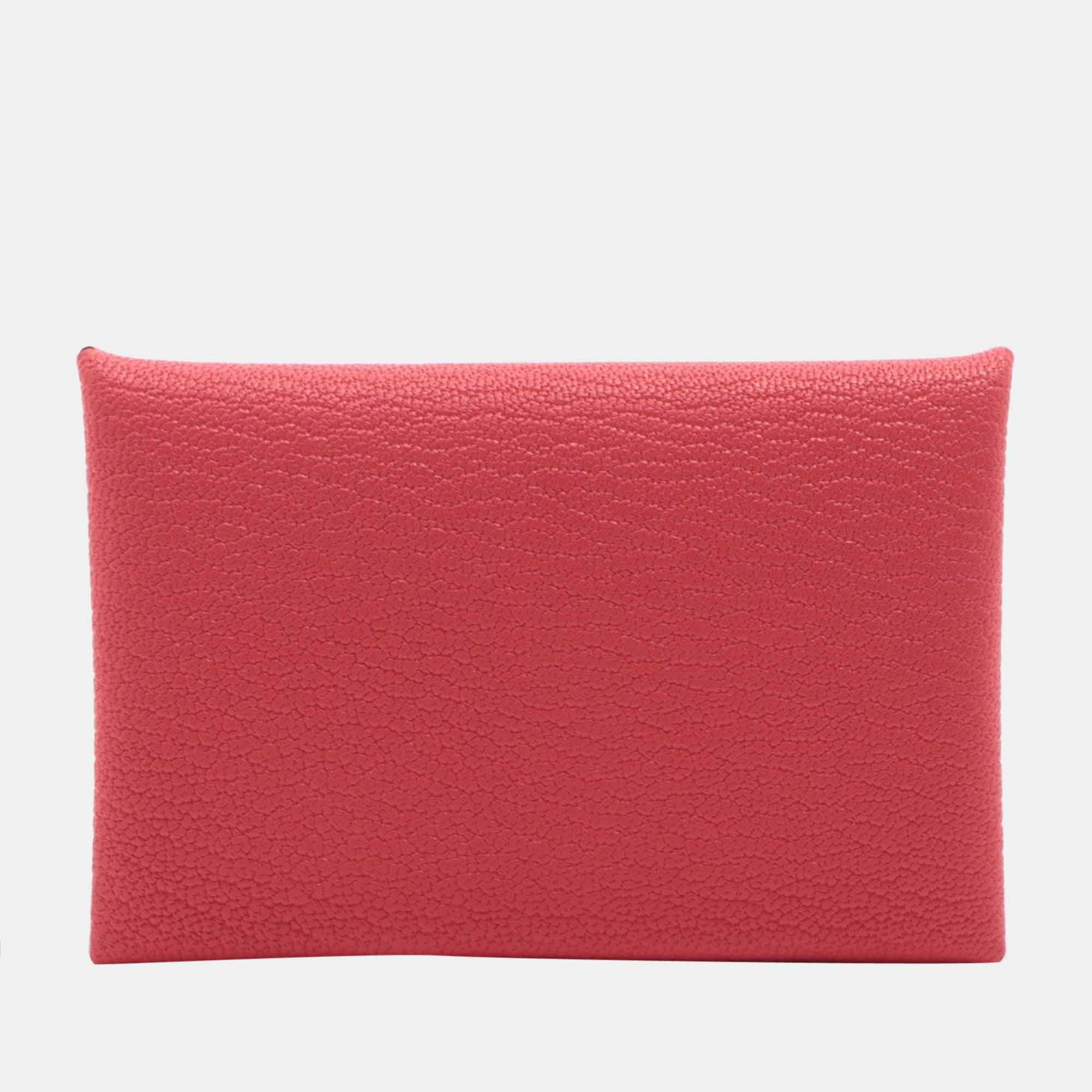 New With box Hermes calvi duo Leather Epsom card holder Pink